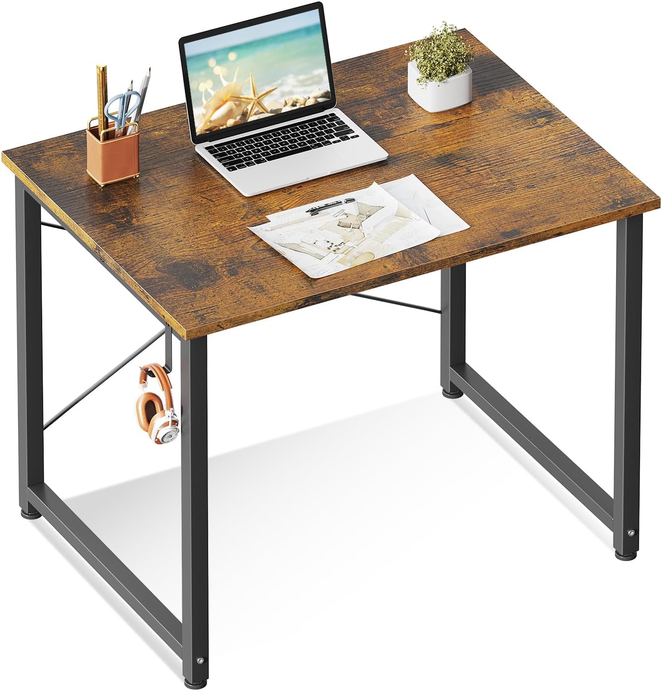 ODK 47.2 Inches Computer Desk for Home Office, Office Table for Small Spaces, Writing Desk with Headphone Hooks, Black