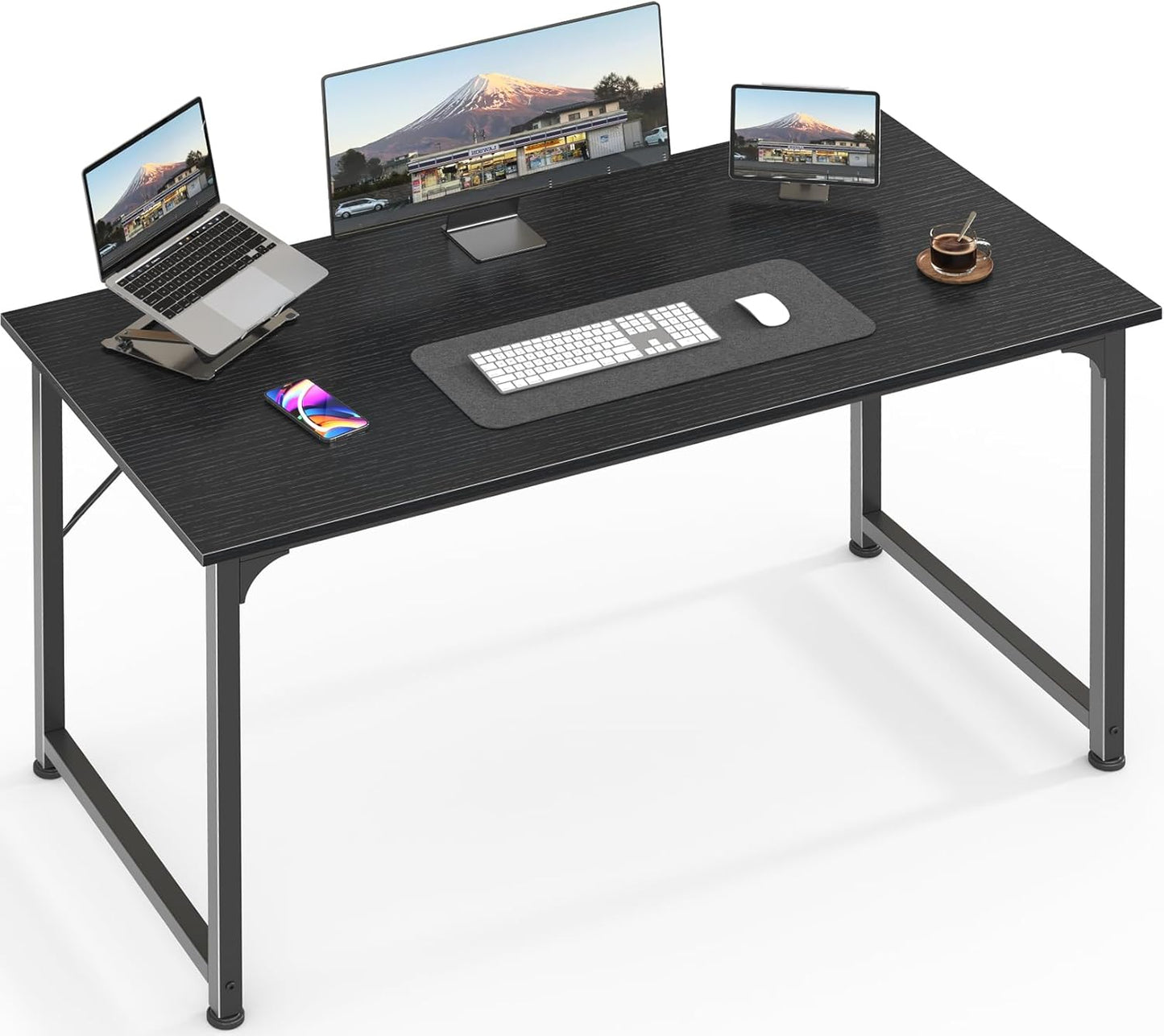 Huuger Computer Desk, 55 Inch Home Office Desk, Gaming Writing Work from Home Study Desk, Large Legroom, Sturdy Metal Frame, Modern Simple, Rustic Brown