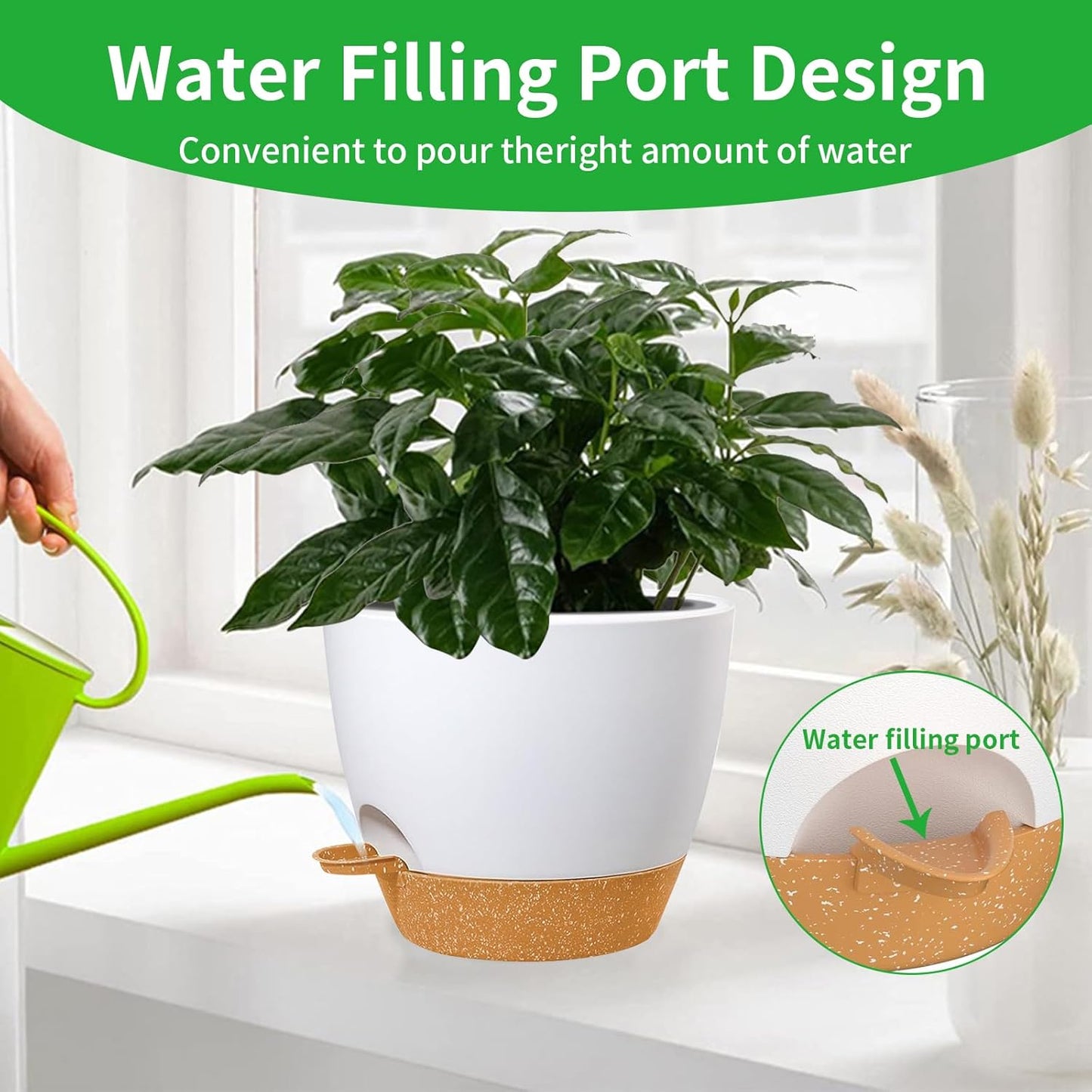 Self Watering Planters, Plant Pots 12/10/9 inch Set of 3, Flower Pots with Drainage Holes for Indoor Outdoor Plants and Flowers, White