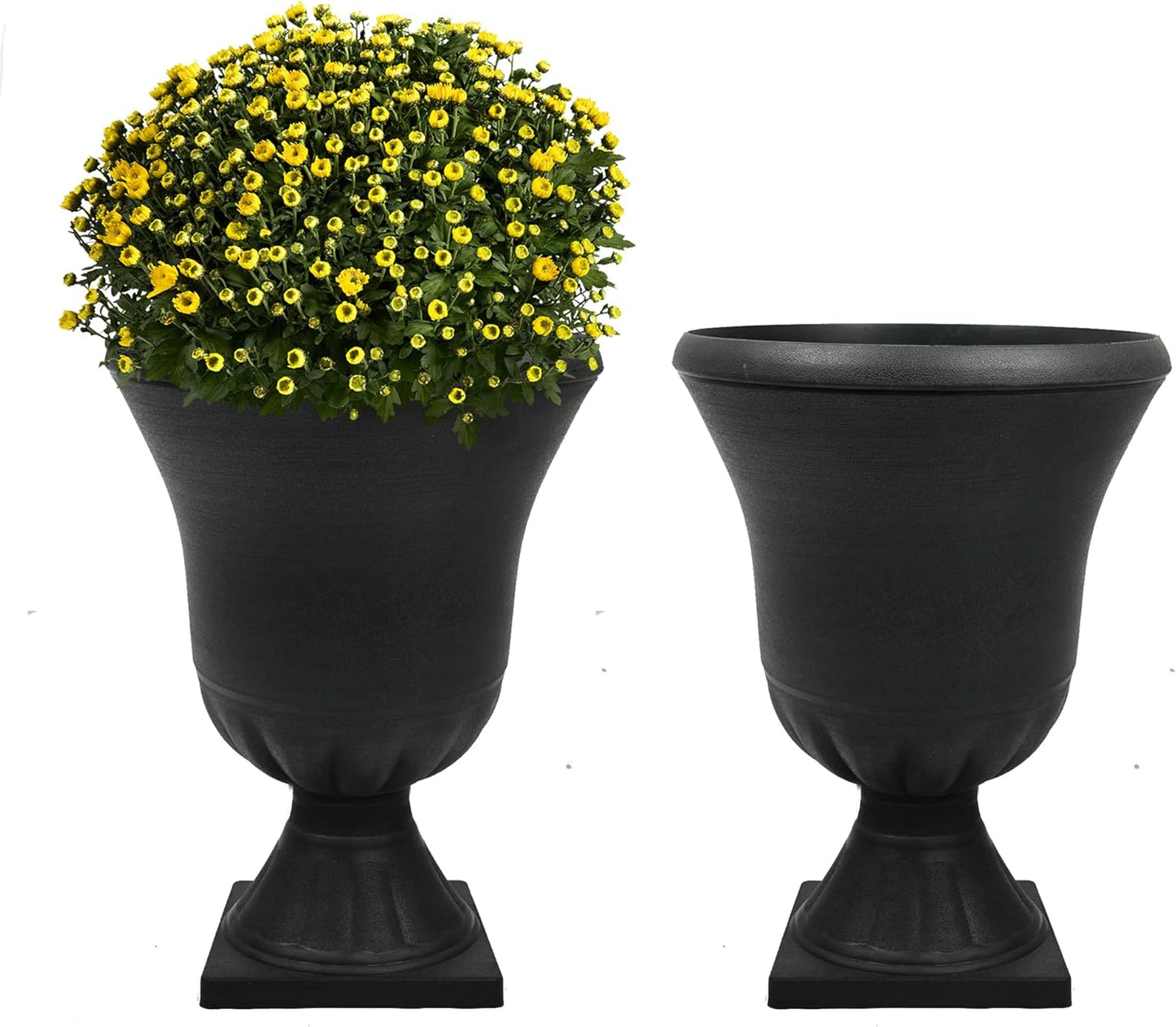 Worth Garden Plastic Urn Planters for Outdoor Plants, Tree 22'' Tall 2 Pack Round Classic Resin Flower Pots Indoor Beige Traditional Front Porch 15 in Dia. Large Imitation Stone Decorative Patio Deck