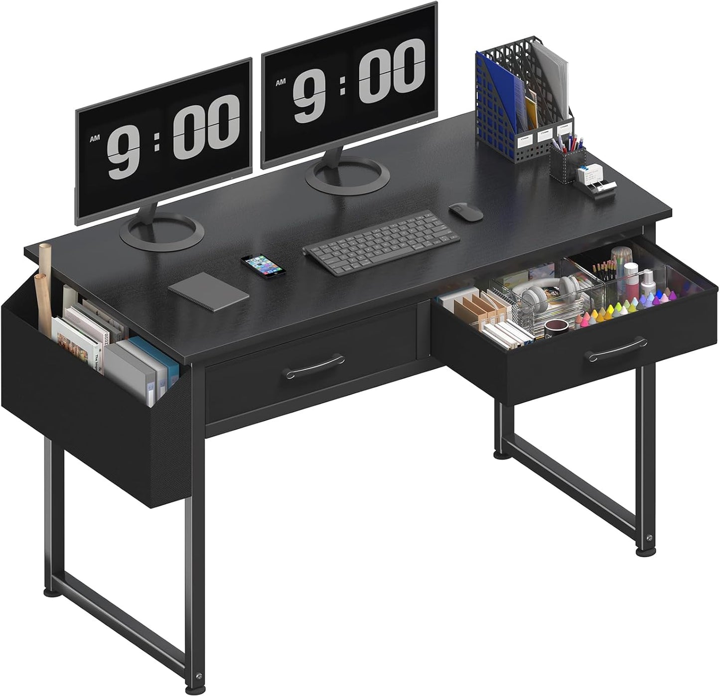 DLisiting Small Desk with Fabric Drawers for Bedroom, 32 Inch Gaming Desk with 2 Drawers for Small Space, Study Writing Table PC Desks, Black