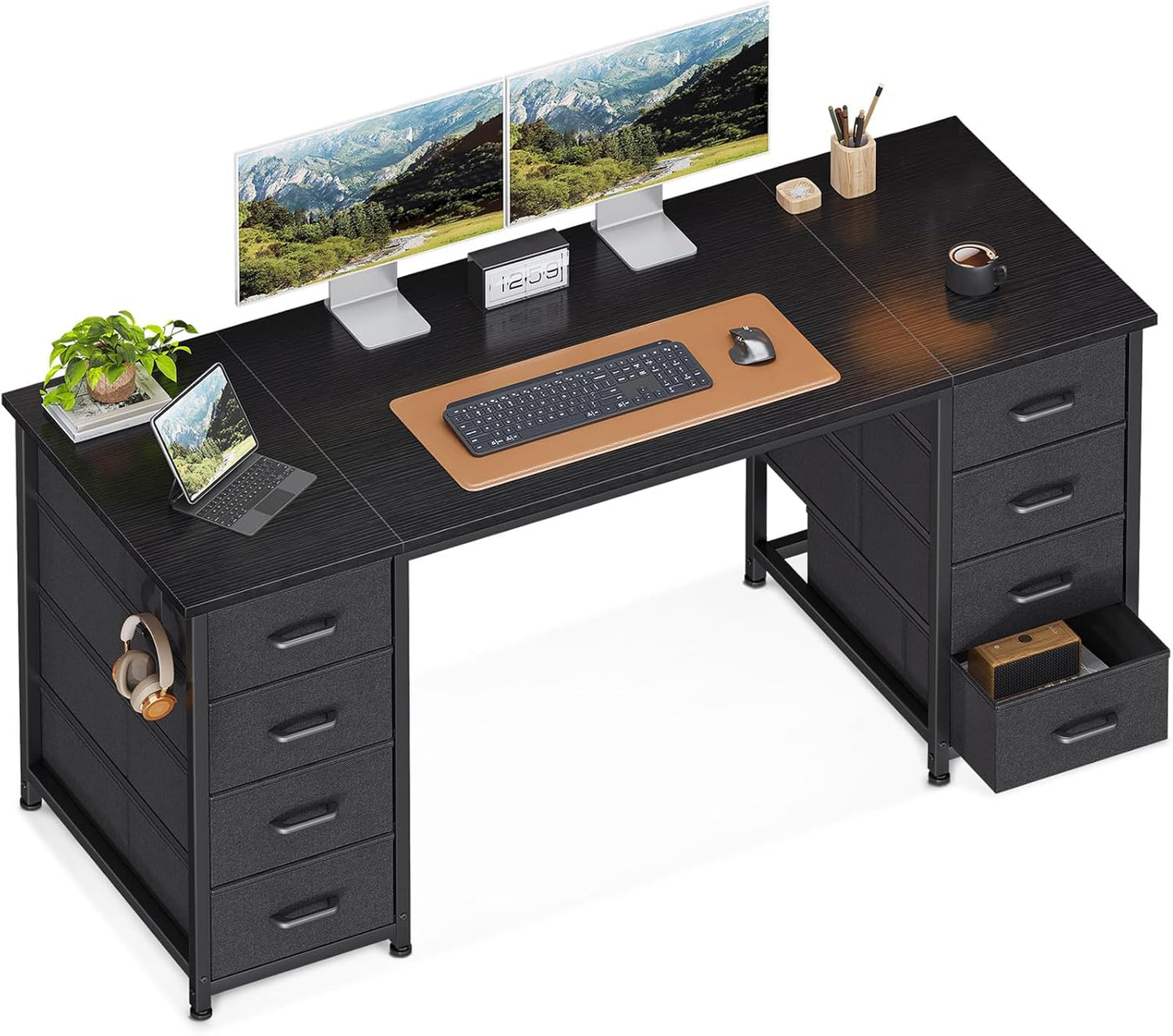 ODK 48 Inch White Computer Desk with 8 Fabric Drawers, Modern Office Desk with Large Storage for Home Office, Study, Gaming, White