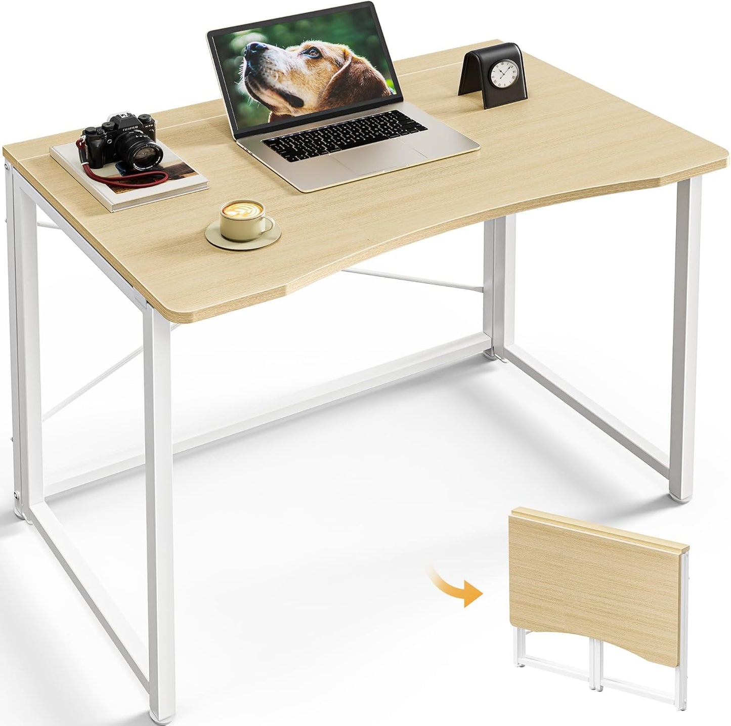 Huuger Folding Desk for Small Spaces, 31.5 Inch Foldable Computer Table, for Home Office, Study, Bedroom, Dorm, Space Saving, Small Writing Work Office Computer Desk, Easy to Fold, Rustic Brown
