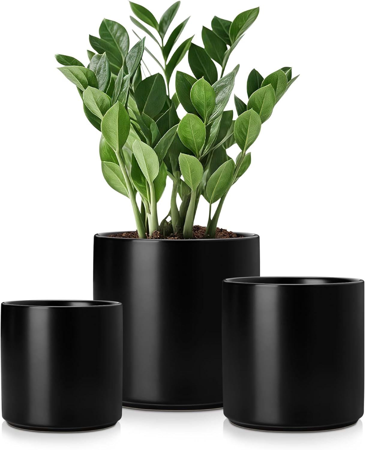 vancasso Ceramic Plant Pots, 4.25+5.25+6.25 Inch Planter Pot with Drainage Hole, Flower Pots for Indoor Outdoor Plants, Set of 3, White