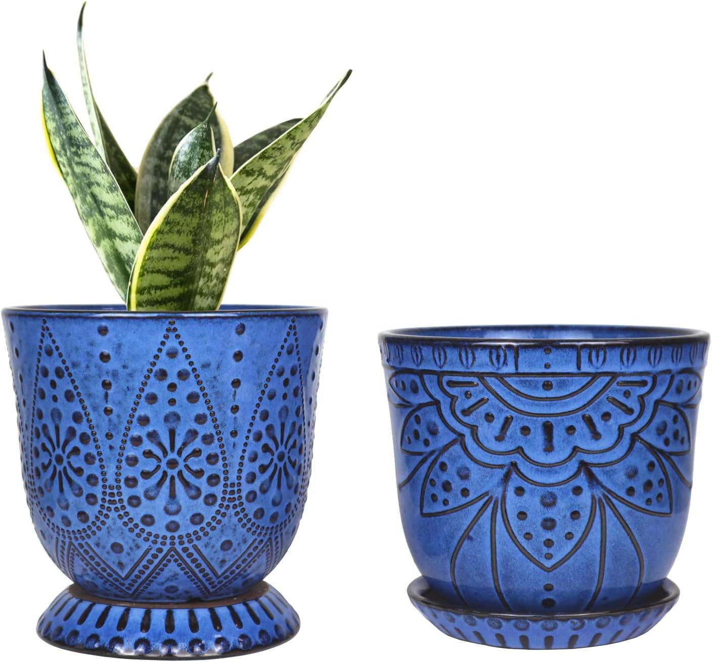 Gepege 6 Inch Beaded Ceramic Planter Set of 2 with Drainage Hole and Saucer for Plants, Indoor-Outdoor Large Round Succulent Orchid Flower Pot (Smoked Gray, Inner-pots not Larger Than 5 Inch)