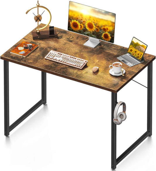 ODK 40" Computer Desk for Home Office, Office Table for Small Spaces, Writing Desk with Headphone Hooks, Vintage