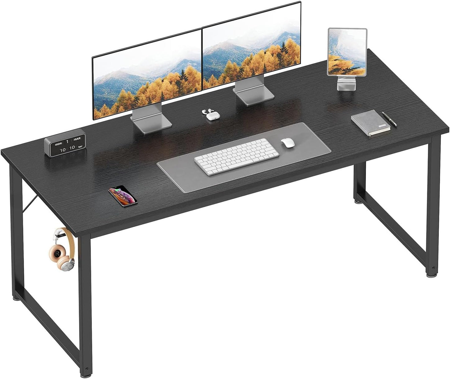 ODK 47.2 Inches Computer Desk for Home Office, Office Table for Small Spaces, Writing Desk with Headphone Hooks, Black