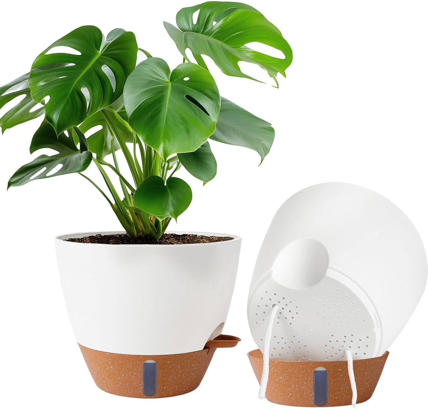 8/10/12 Inch Self Watering Pots for Indoor/Outdoor Plants - Large Plastic Planter with Drainage Holes, Water Level Indicator & Deep Reservoir, Modern Decorative Flower Pots (Black)