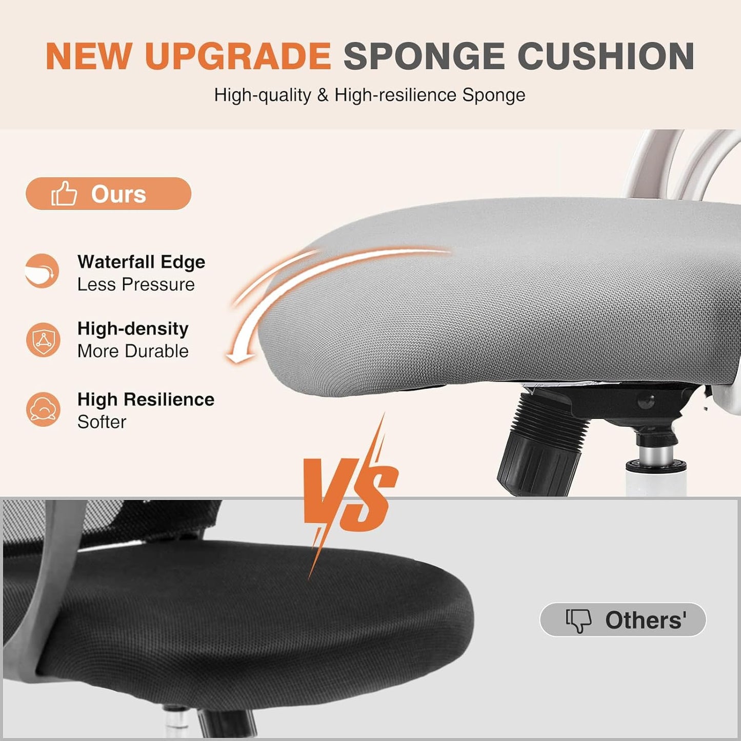 Sweetcrispy High-Back Mesh Home Office Chair with Adjustable Headrest and Lumbar Support, Flip-up Armrest Ergonomic Rolling Work Chair for Study, and Bedroom, Grey