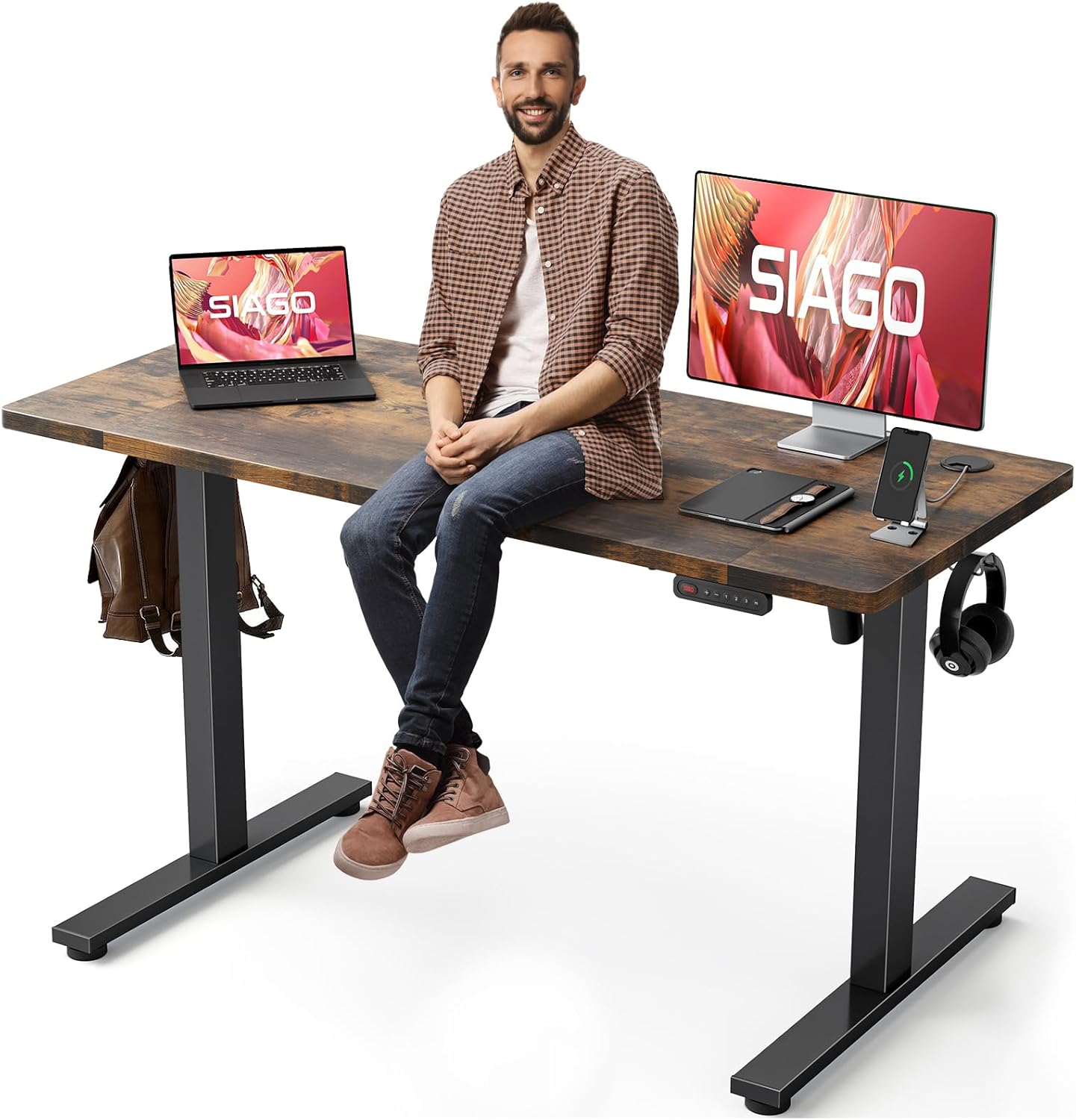 SIAGO Electric Standing Desk Adjustable - 48 x 24 Inch Sit Stand up Desk with Cable Management - 3 Memory Preset Adjustable Height Table