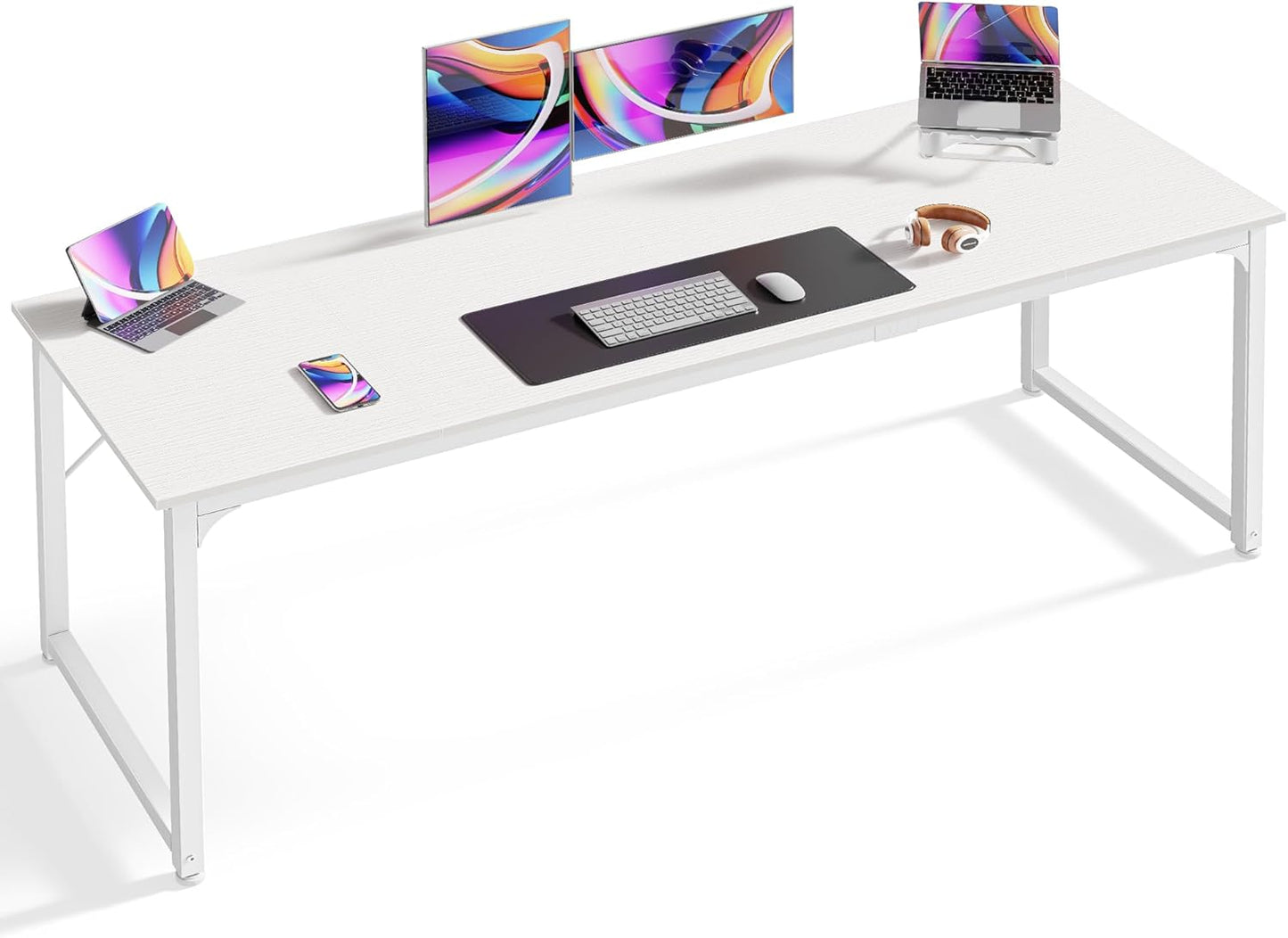 Huuger Computer Desk, 55 Inch Home Office Desk, Gaming Writing Work from Home Study Desk, Large Legroom, Sturdy Metal Frame, Modern Simple, Rustic Brown