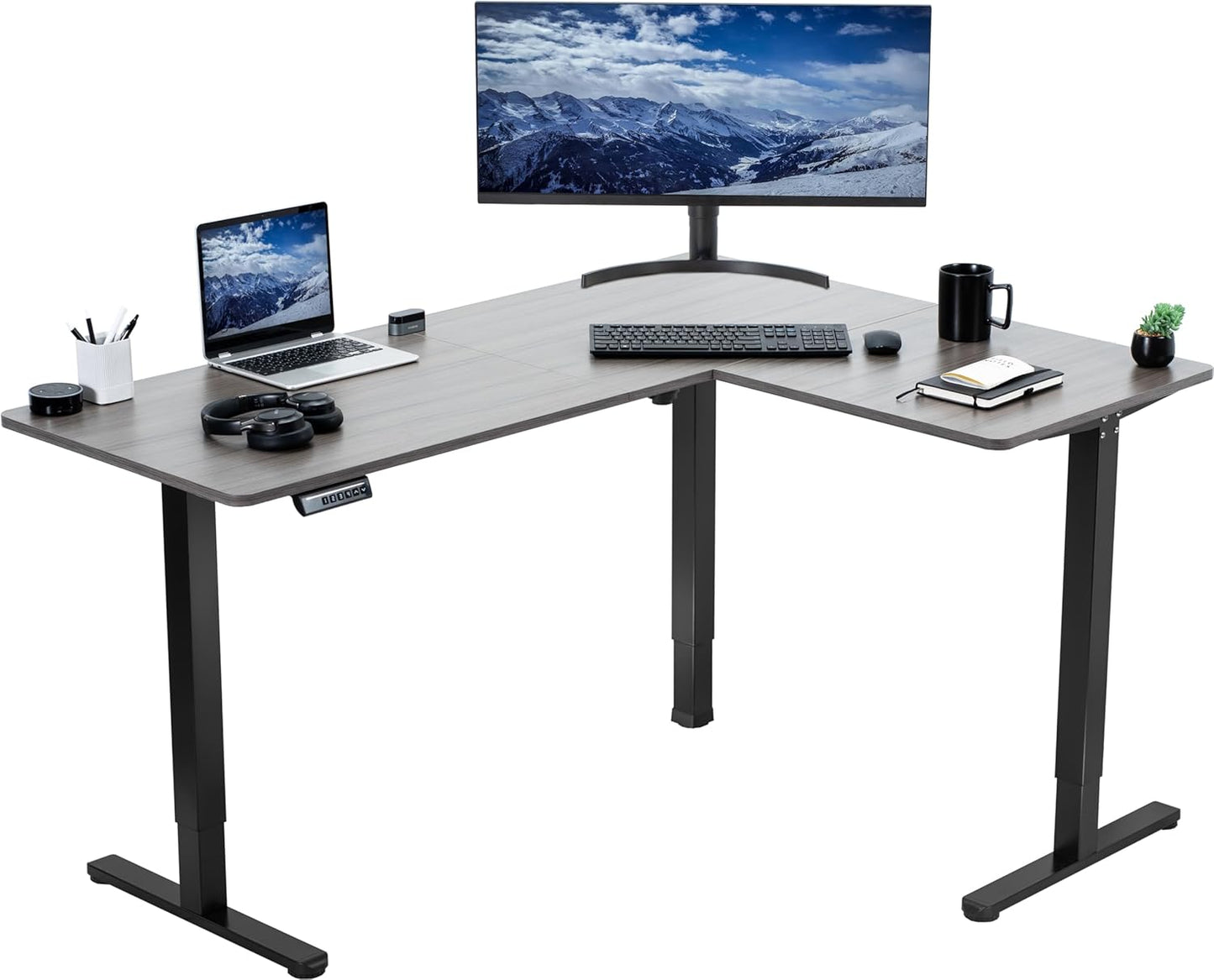 VIVO Electric Corner L-Shaped 63 x 55 in Standing Desk, Memory Height Adjustment, Black Top Black Frame, DESK-E3CTB