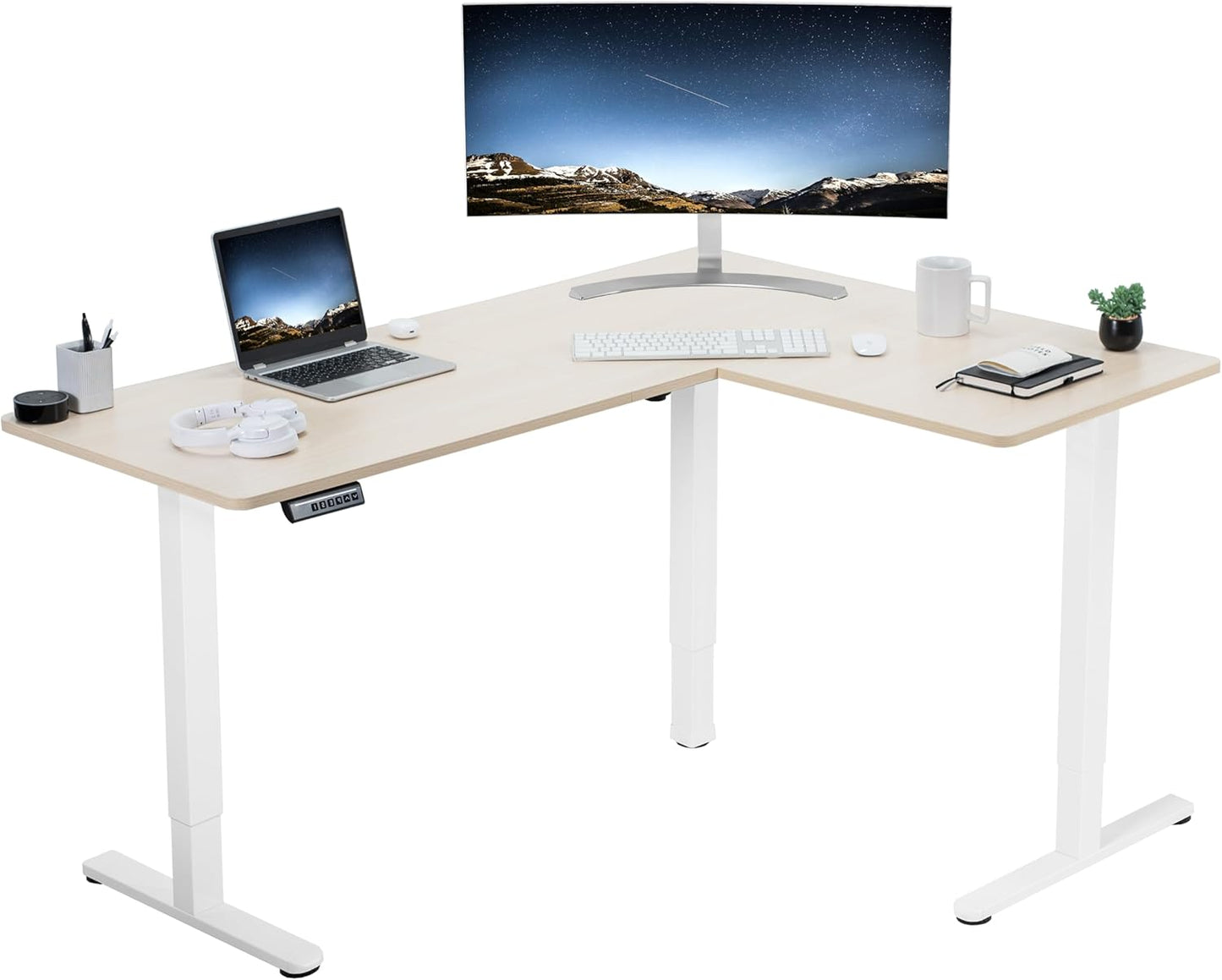 VIVO Electric Corner L-Shaped 63 x 55 in Standing Desk, Memory Height Adjustment, Black Top Black Frame, DESK-E3CTB