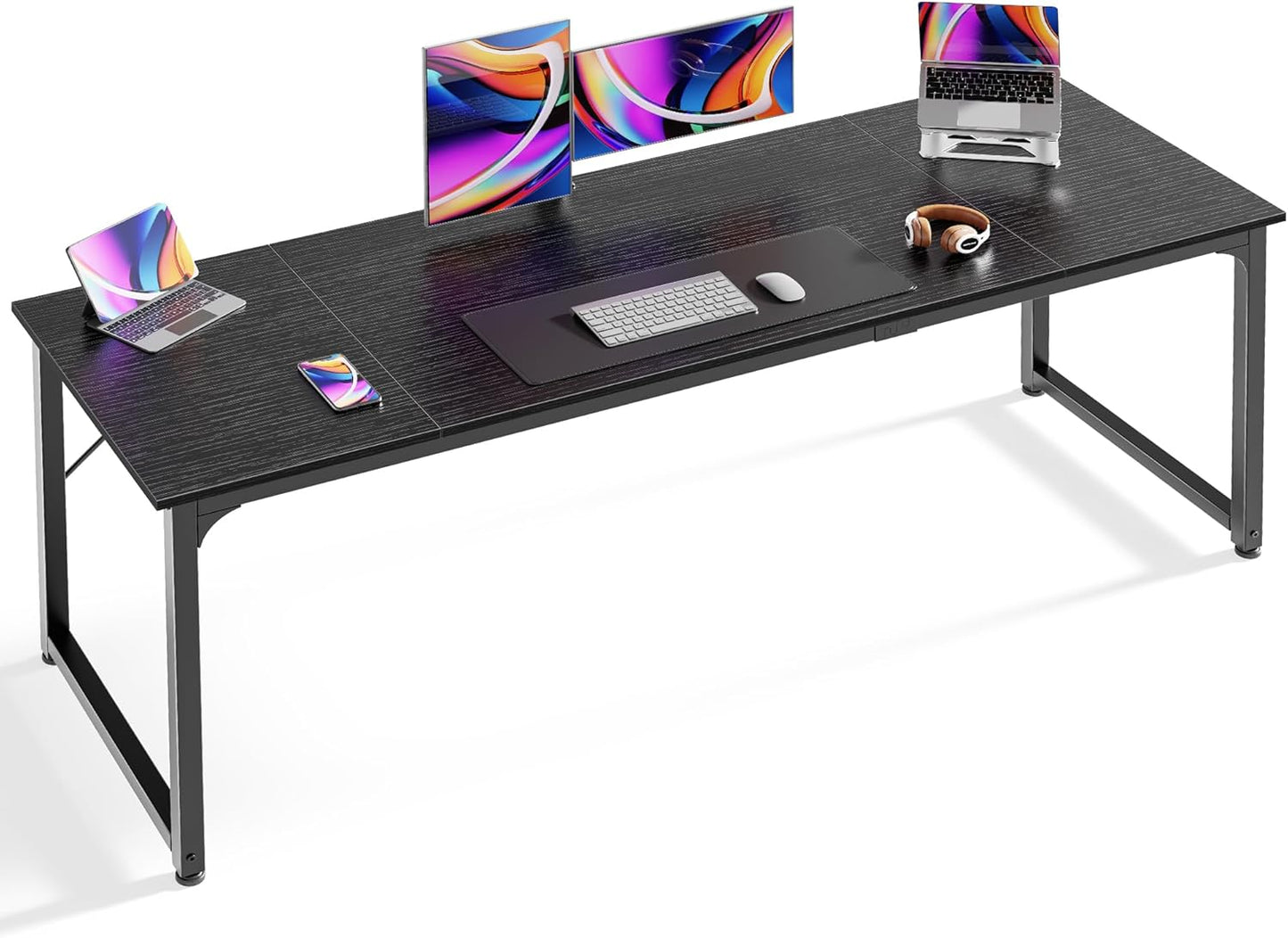 Huuger Computer Desk, 55 Inch Home Office Desk, Gaming Writing Work from Home Study Desk, Large Legroom, Sturdy Metal Frame, Modern Simple, Rustic Brown
