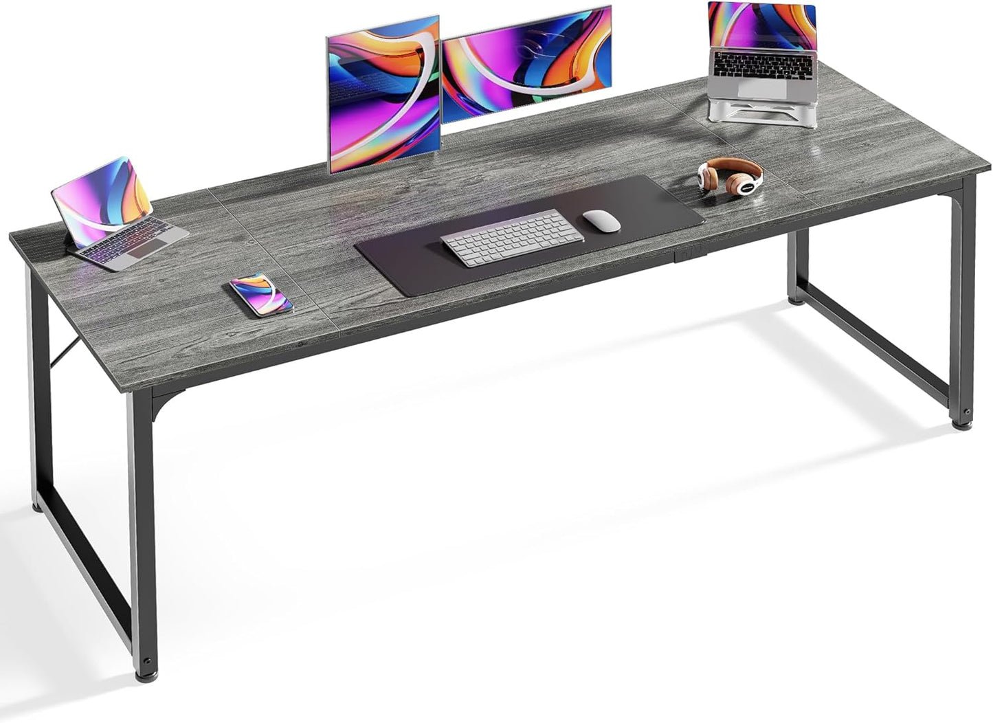 Huuger Computer Desk, 55 Inch Home Office Desk, Gaming Writing Work from Home Study Desk, Large Legroom, Sturdy Metal Frame, Modern Simple, Rustic Brown