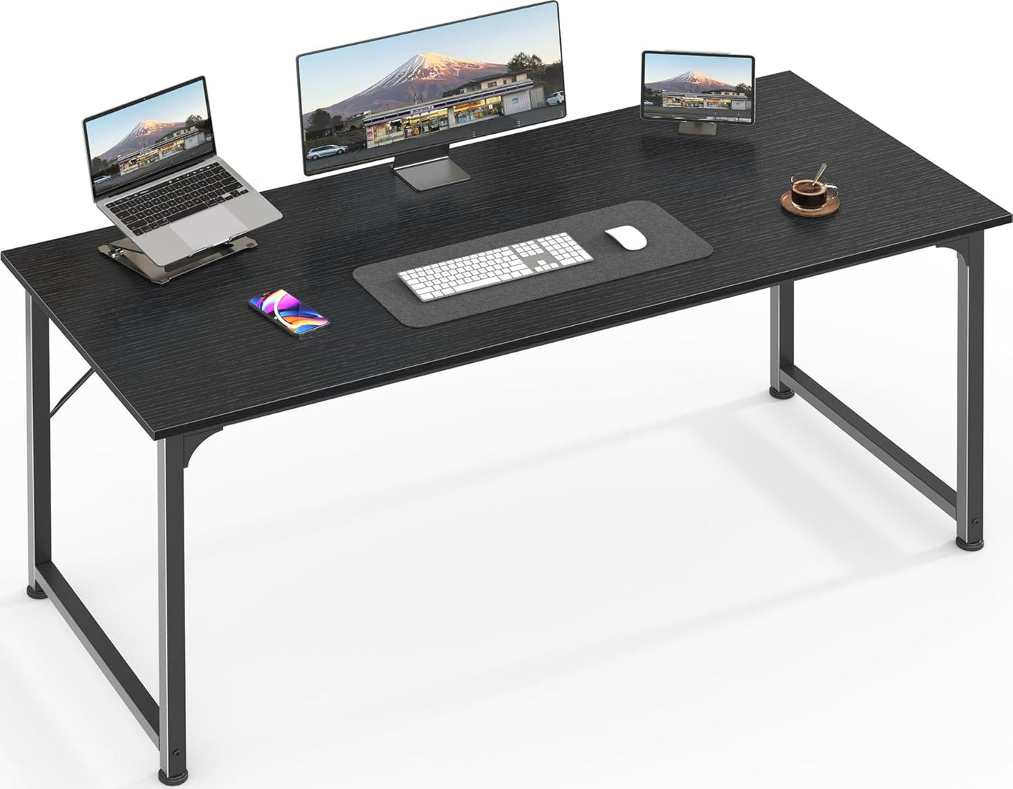 Huuger Computer Desk, 55 Inch Home Office Desk, Gaming Writing Work from Home Study Desk, Large Legroom, Sturdy Metal Frame, Modern Simple, Rustic Brown