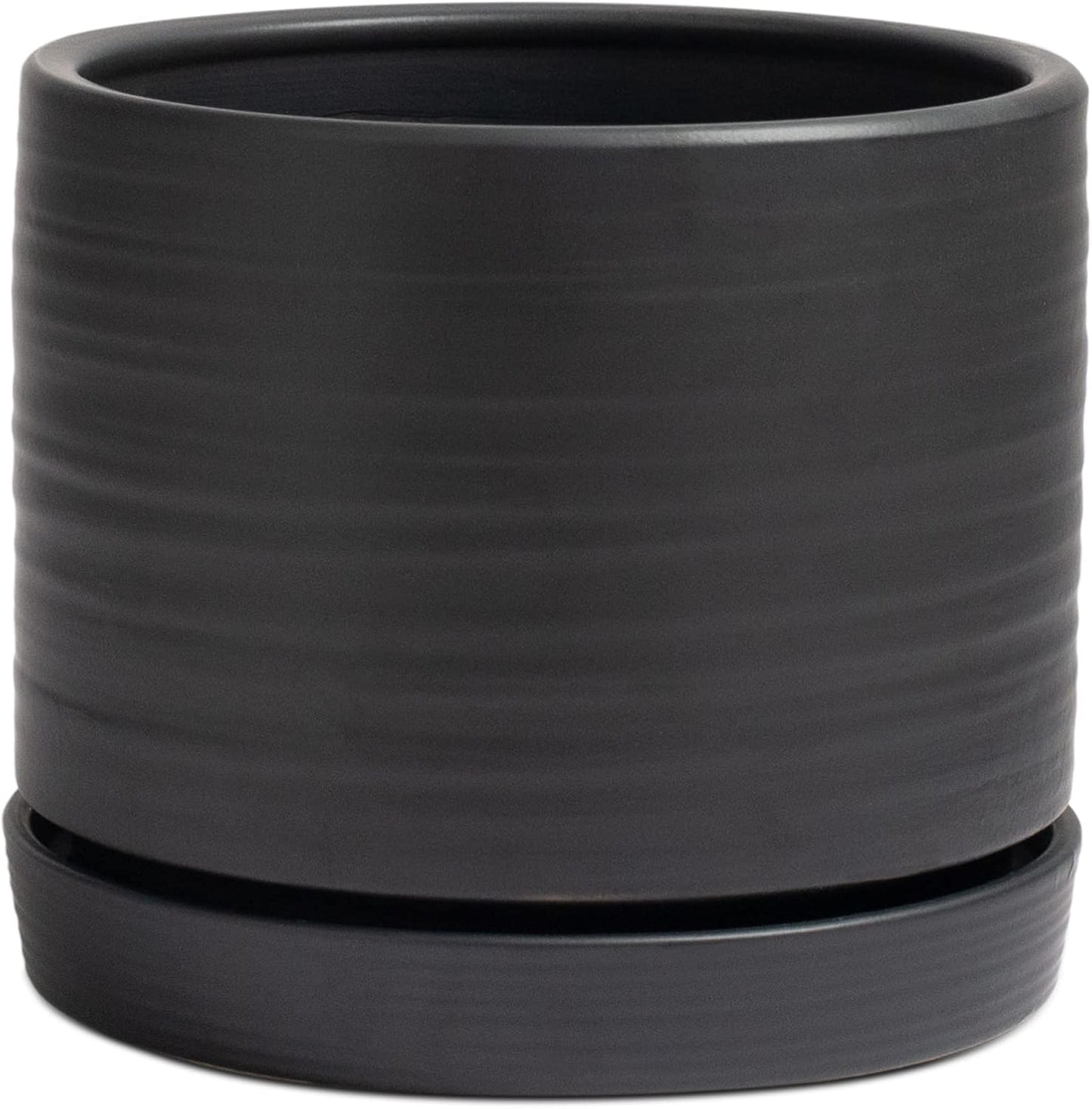 6 Inch Plant Pots, Ceramic Planter Pot with Drainage Hole & Saucer, Indoor/Outdoor Cylinder Round Planter Pot, Green & Beige