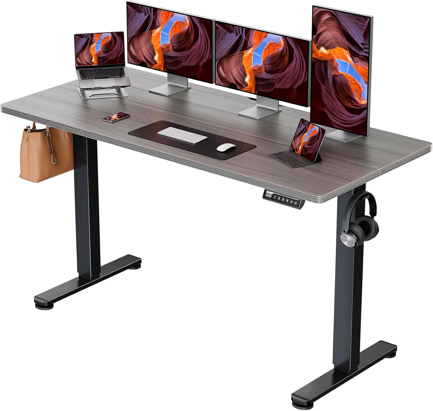 ErGear Height Adjustable Electric Standing Desk, 47.2 x 23.6 Inches Sit Stand up Desk, Memory Computer Home Office Desk with Two-Piece Desktop (Black)