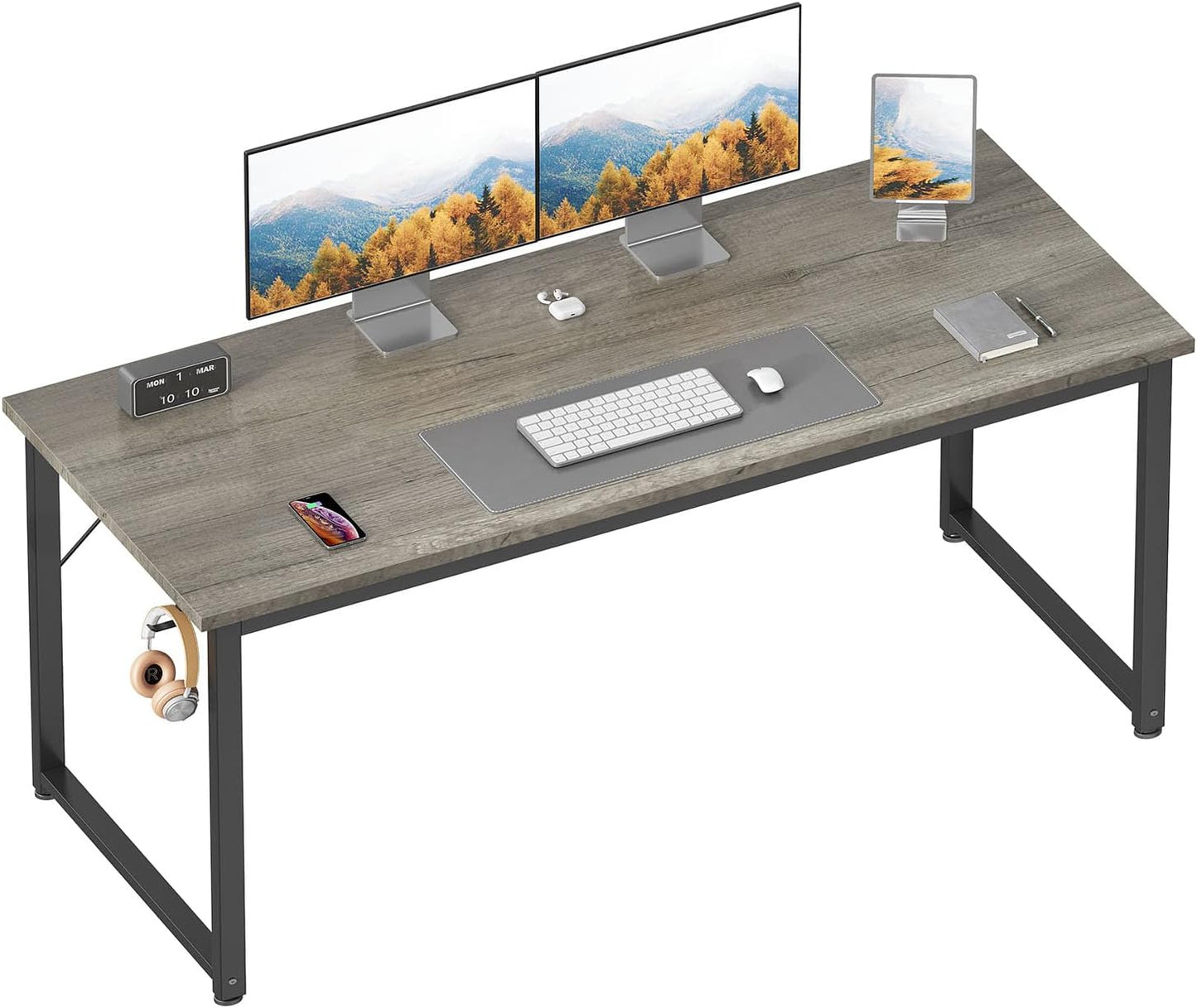 ODK 47.2 Inches Computer Desk for Home Office, Office Table for Small Spaces, Writing Desk with Headphone Hooks, Black