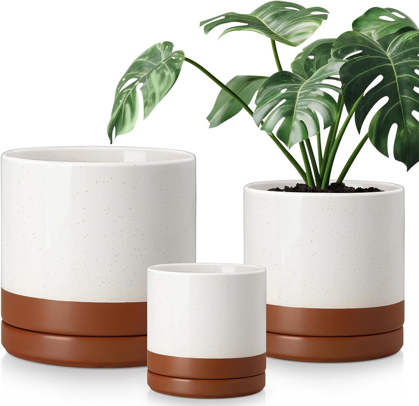 vancasso Ceramic Planters, Plant Pots for Indoor Plants, 6.25+8.25+10.25 Inch Ceramic Pots for Plants, Flower Pots with Drainage Holes, Planters Pot for Indoor House Plant, Set of 3, White