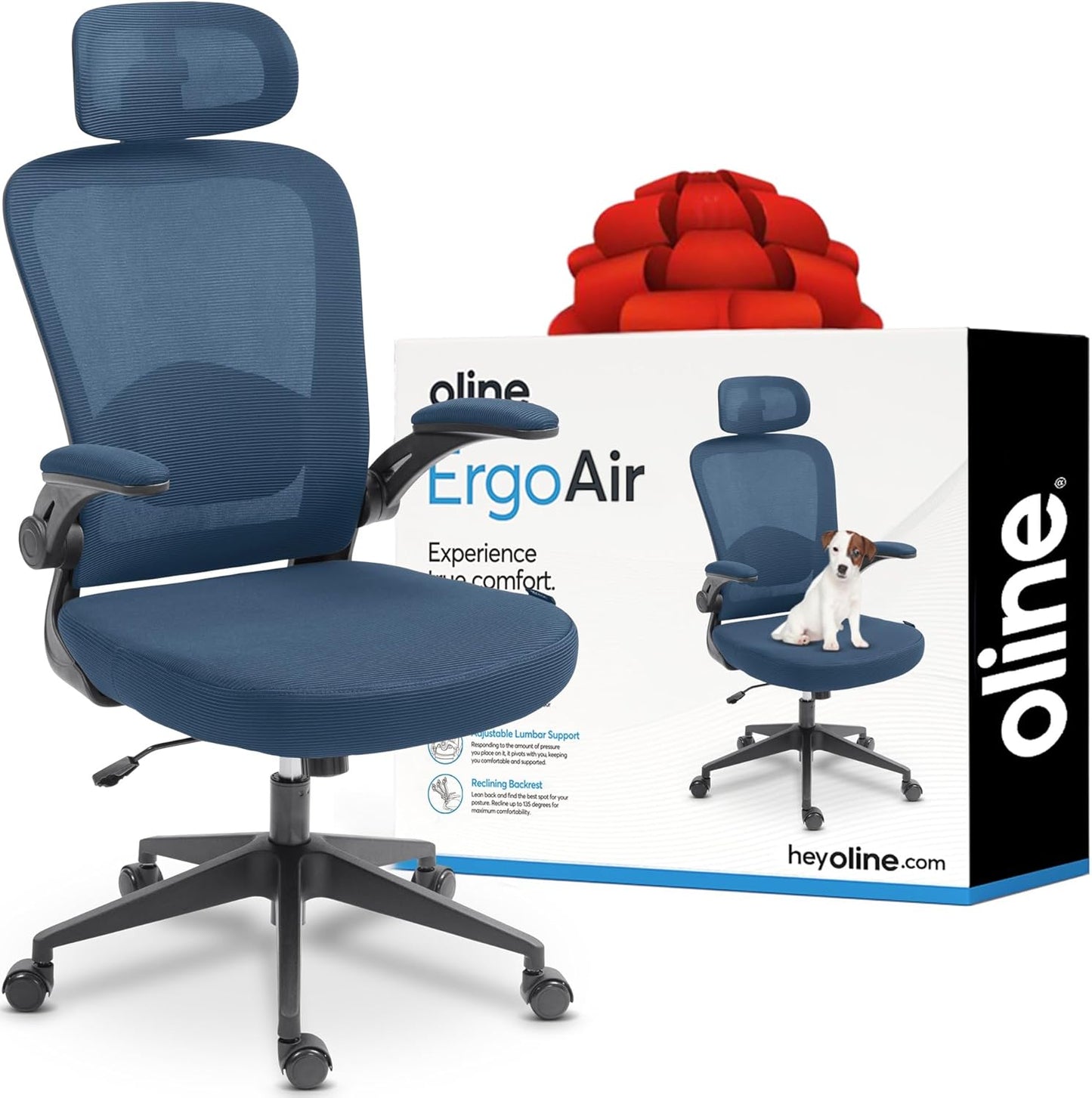 Oline ErgoAir Ergonomic Office Chair – Adjustable Lumbar Support, Flip-Up Armrests, Mesh Computer Desk Chair, Swivel Rolling Executive Gaming Chair for Home & Office (Black)
