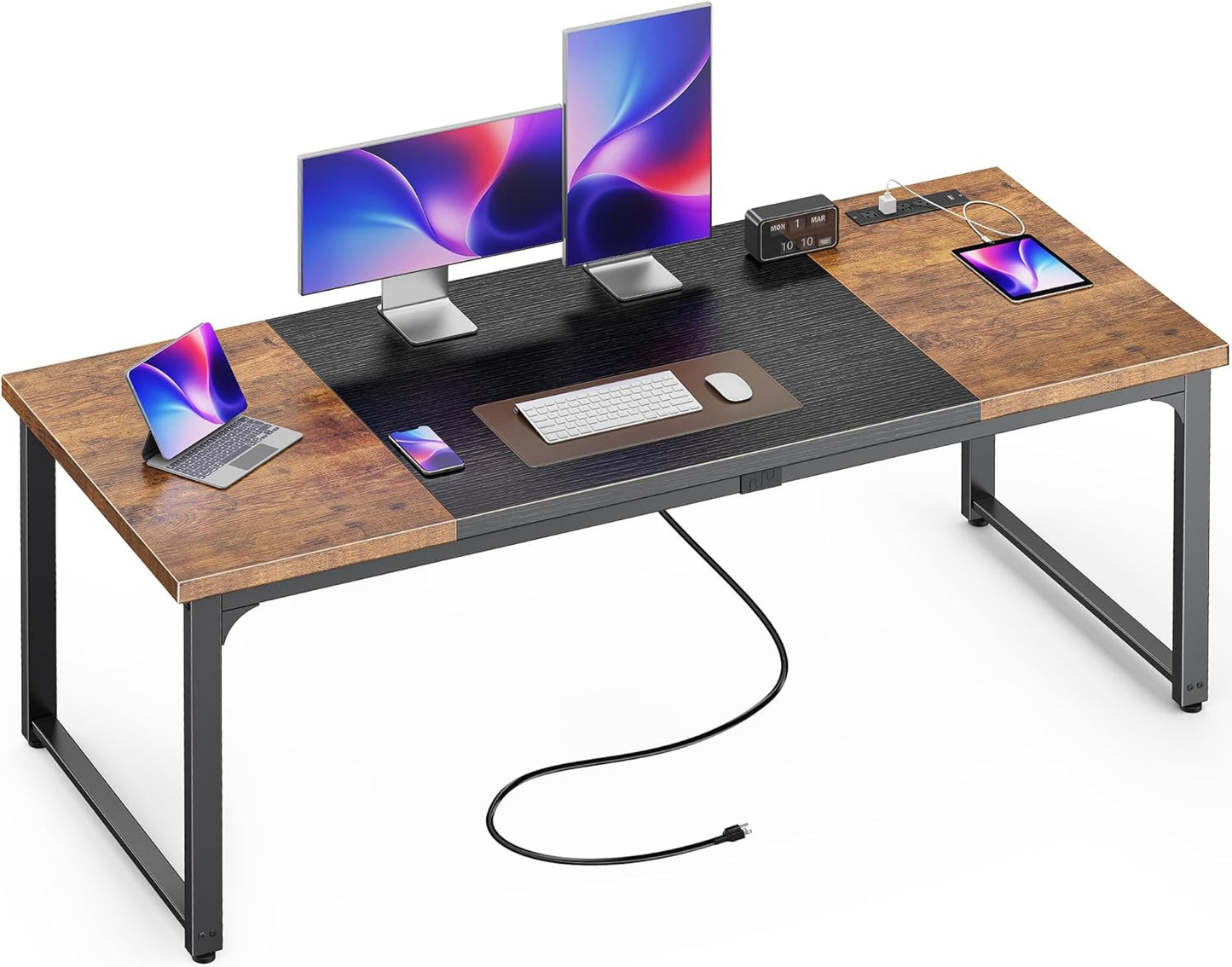 Huuger 63 x 24 inch Desk with Power Outlets & USB-C, Deeper & Thicker Desktop, Robust Metal Tubes, Computer Desk, Heavy Duty Office Desk, Work Gaming Desk, for Home Office, White