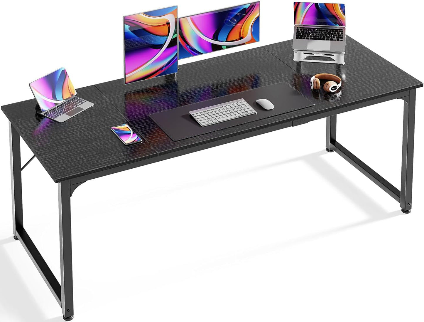 Huuger Computer Desk, 55 Inch Home Office Desk, Gaming Writing Work from Home Study Desk, Large Legroom, Sturdy Metal Frame, Modern Simple, Rustic Brown