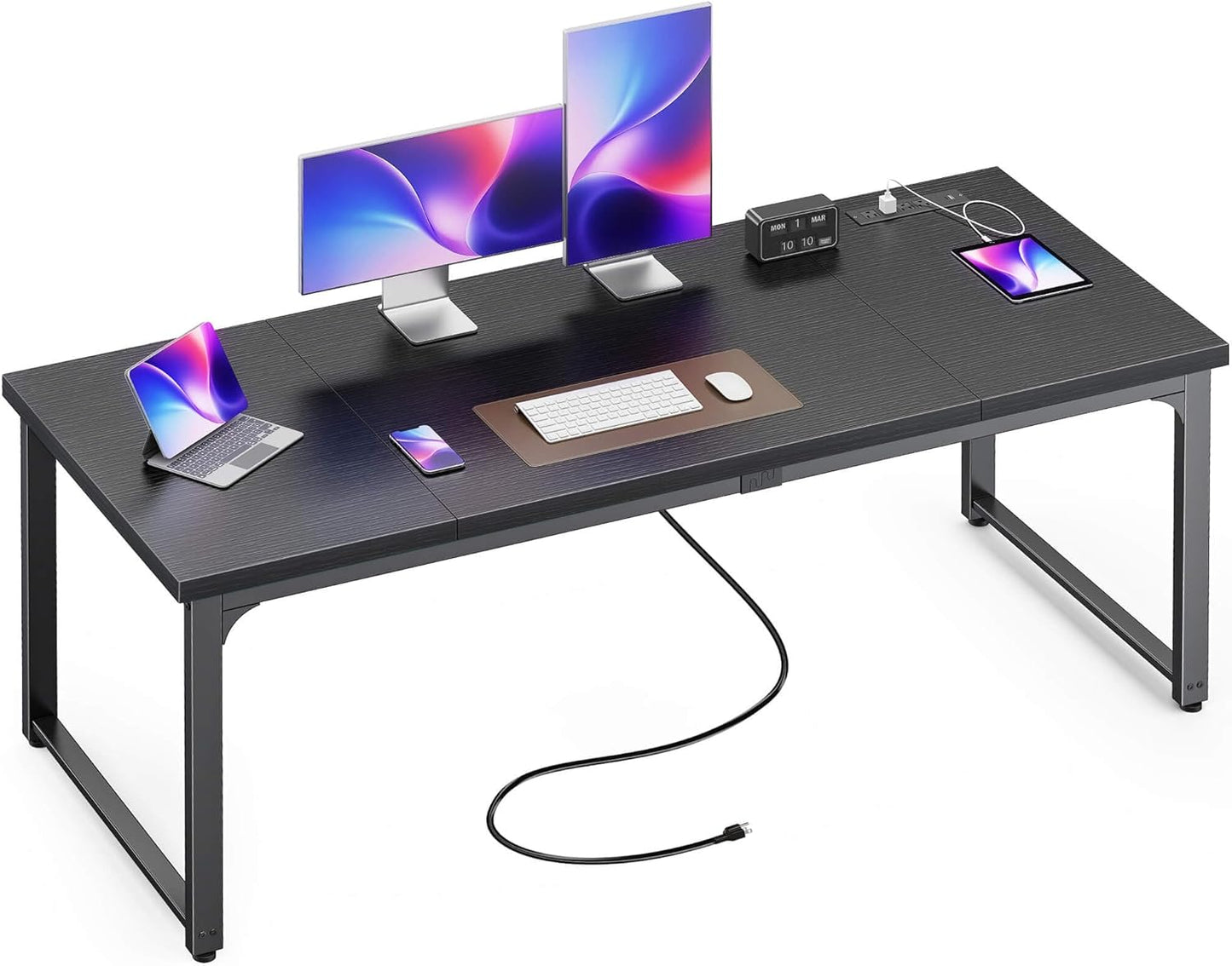 Huuger 63 x 24 inch Desk with Power Outlets & USB-C, Deeper & Thicker Desktop, Robust Metal Tubes, Computer Desk, Heavy Duty Office Desk, Work Gaming Desk, for Home Office, White