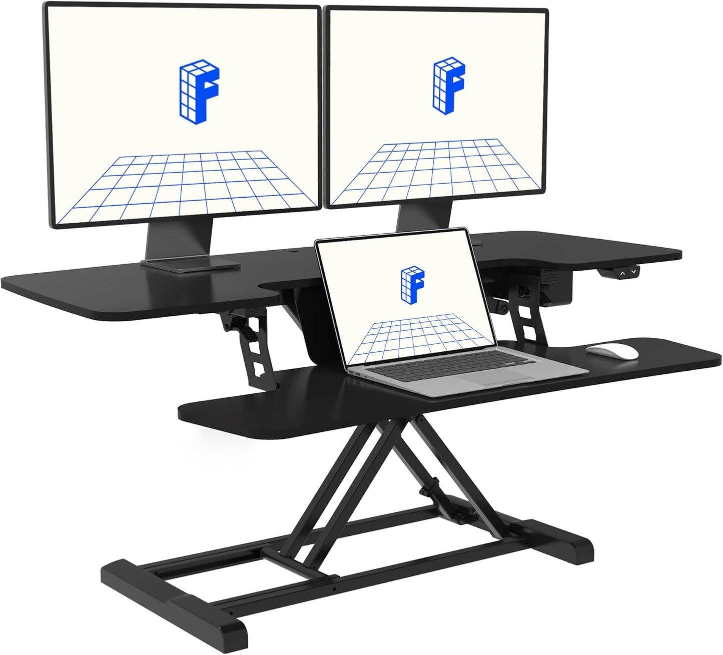 FLEXISPOT Electric Standing Desk Converter 36" Wide Motorized Stand up Riser for Monitor and Laptop, Black Height Adjustable Workstation for Home Office