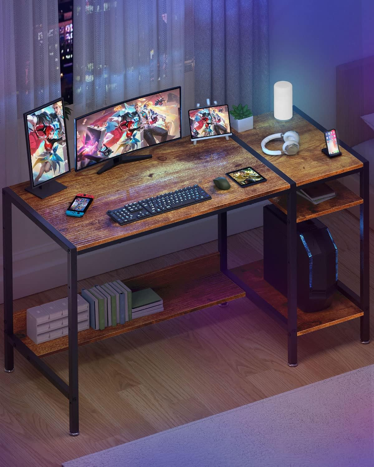 Computer Desk - 39” Gaming Desk, Home Office Table with Storage, Small Desk with Monitor Stand, Adjustable Storage Space, Modern Design Corner Table.