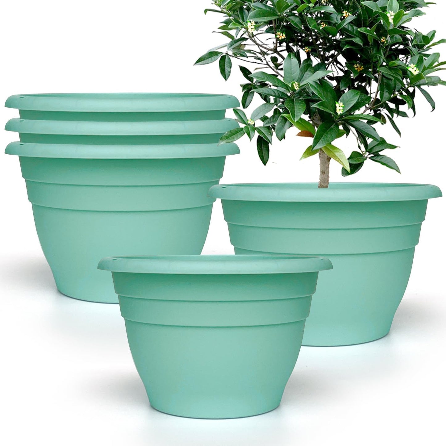 Plant Pots Set of 5, 10" Outside Diameter Flower Pots, 8.5" Inner Diameter Planters with Drainage Hole, Durable Garden Pots Perfect for Indoor & Outdoor Plant Planting, Decor, Gray