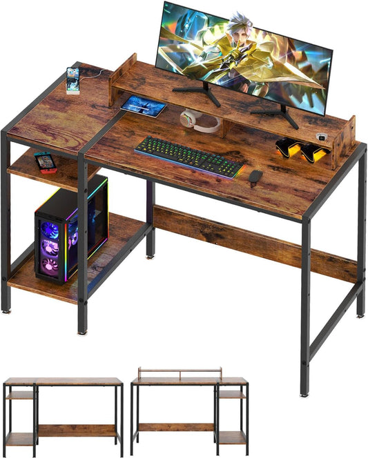 Computer Desk - 39” Gaming Desk, Home Office Table with Storage, Small Desk with Monitor Stand, Adjustable Storage Space, Modern Design Corner Table.