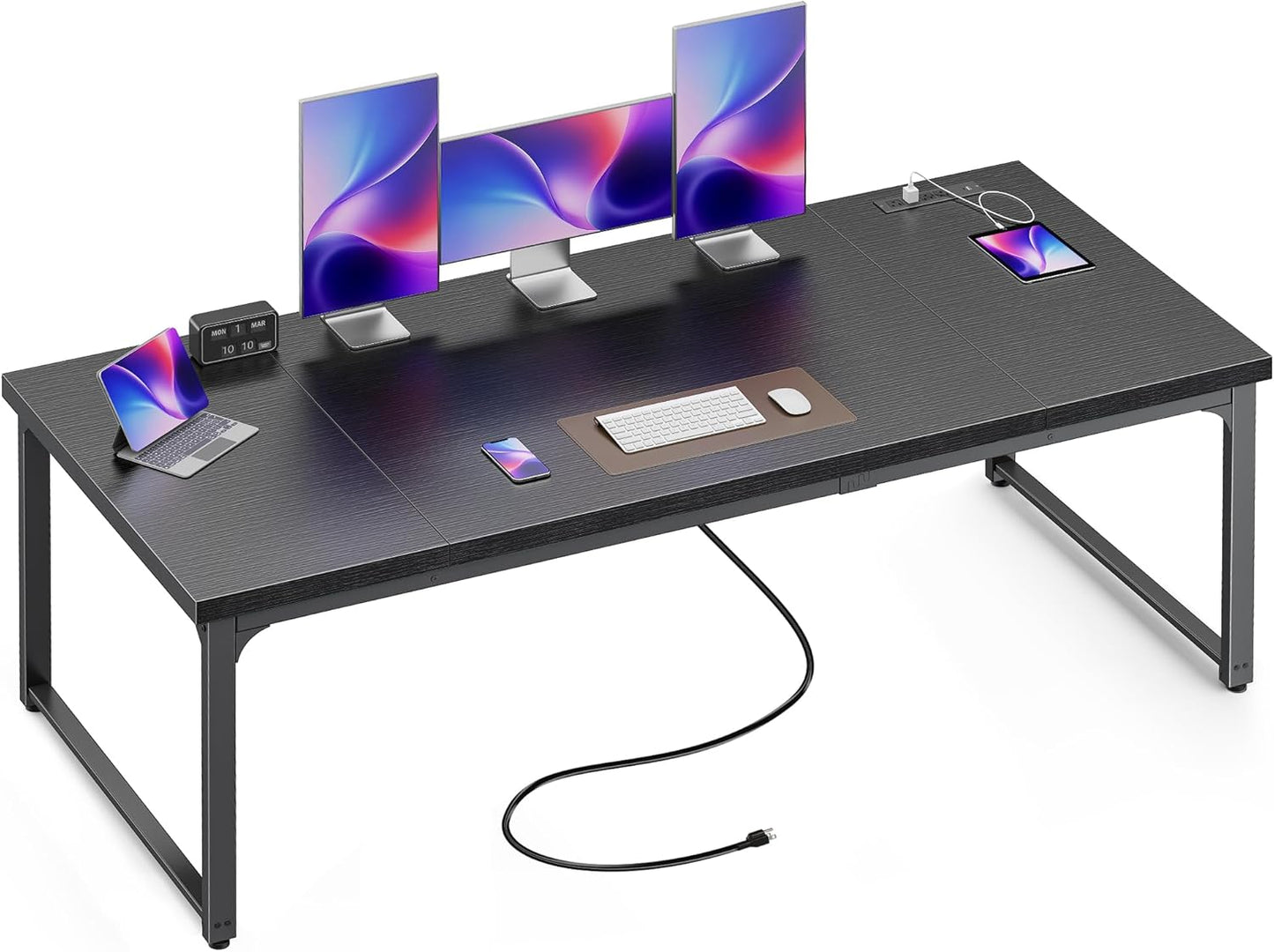 Huuger 63 x 24 inch Desk with Power Outlets & USB-C, Deeper & Thicker Desktop, Robust Metal Tubes, Computer Desk, Heavy Duty Office Desk, Work Gaming Desk, for Home Office, White