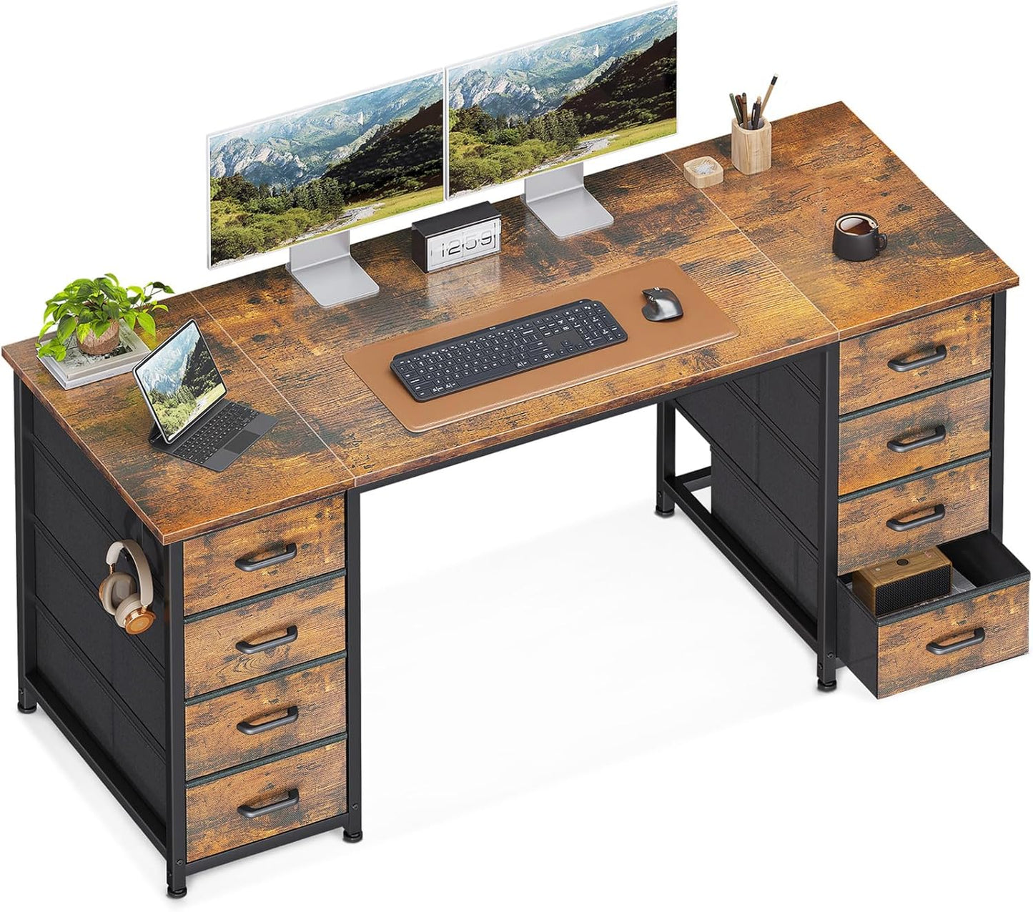 ODK 48 Inch White Computer Desk with 8 Fabric Drawers, Modern Office Desk with Large Storage for Home Office, Study, Gaming, White