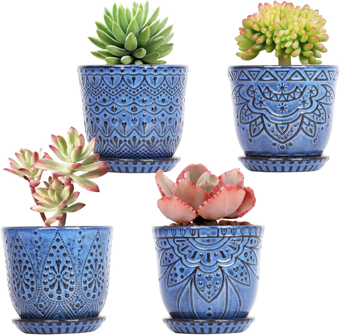 Gepege 6 Inch Beaded Ceramic Planter Set of 2 with Drainage Hole and Saucer for Plants, Indoor-Outdoor Large Round Succulent Orchid Flower Pot (Smoked Gray, Inner-pots not Larger Than 5 Inch)
