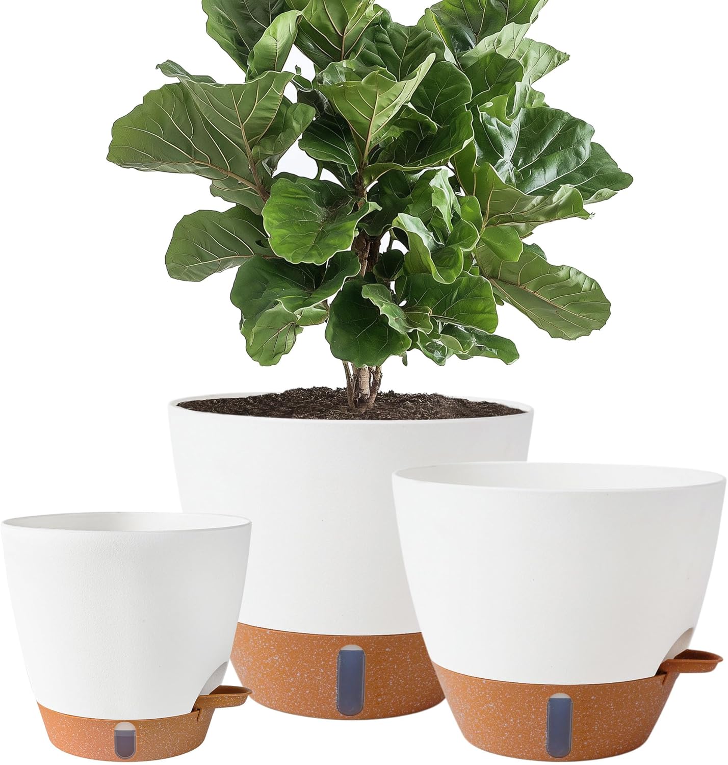 8/10/12 Inch Self Watering Pots for Indoor/Outdoor Plants - Large Plastic Planter with Drainage Holes, Water Level Indicator & Deep Reservoir, Modern Decorative Flower Pots (Black)