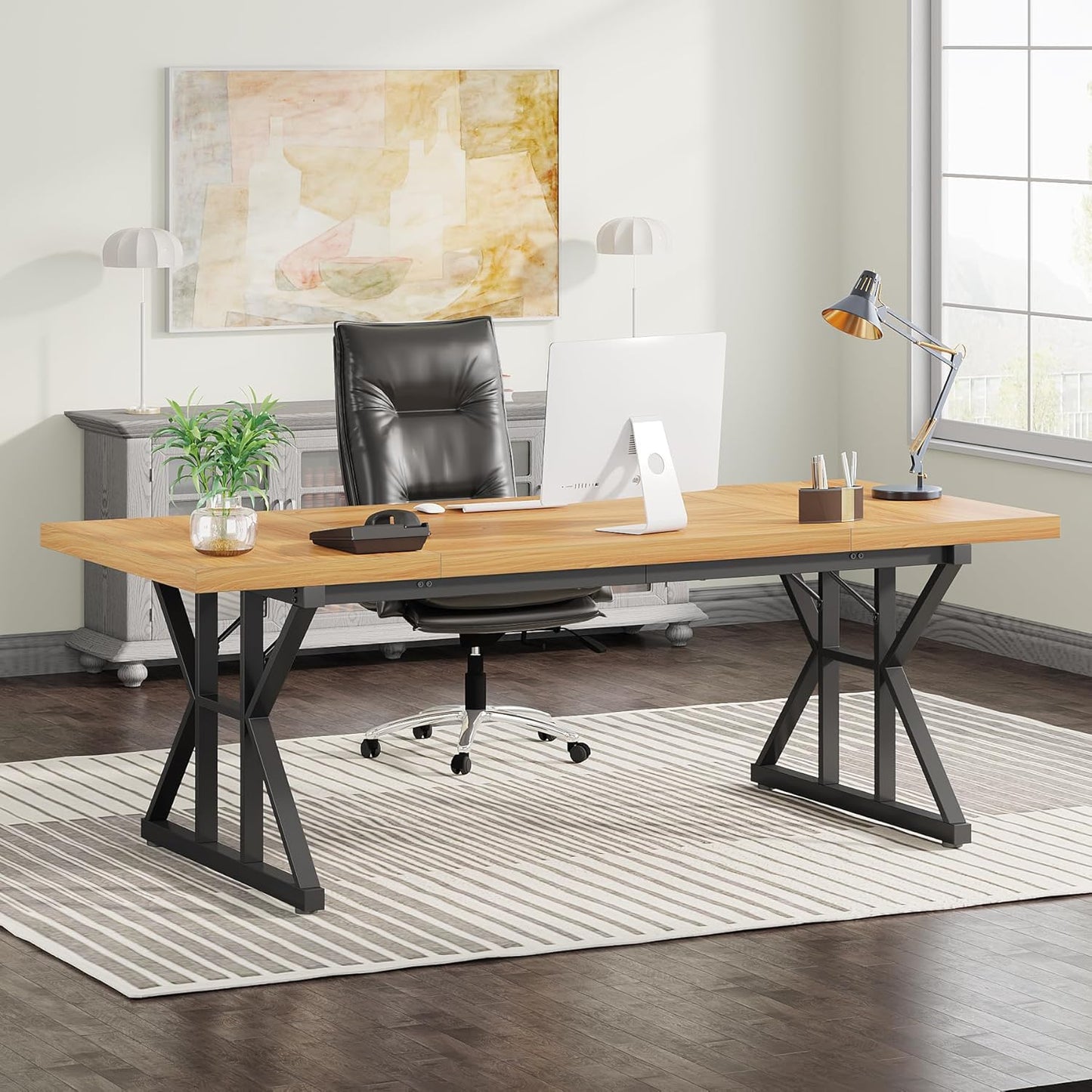 Tribesigns 70.8-Inch Executive Desk, Large Computer Office Desk Workstation, Modern Simple Style Laptop Desk Study Writing Table Business Furniture for Home Office (Brown/Black, 70.8 Inch)
