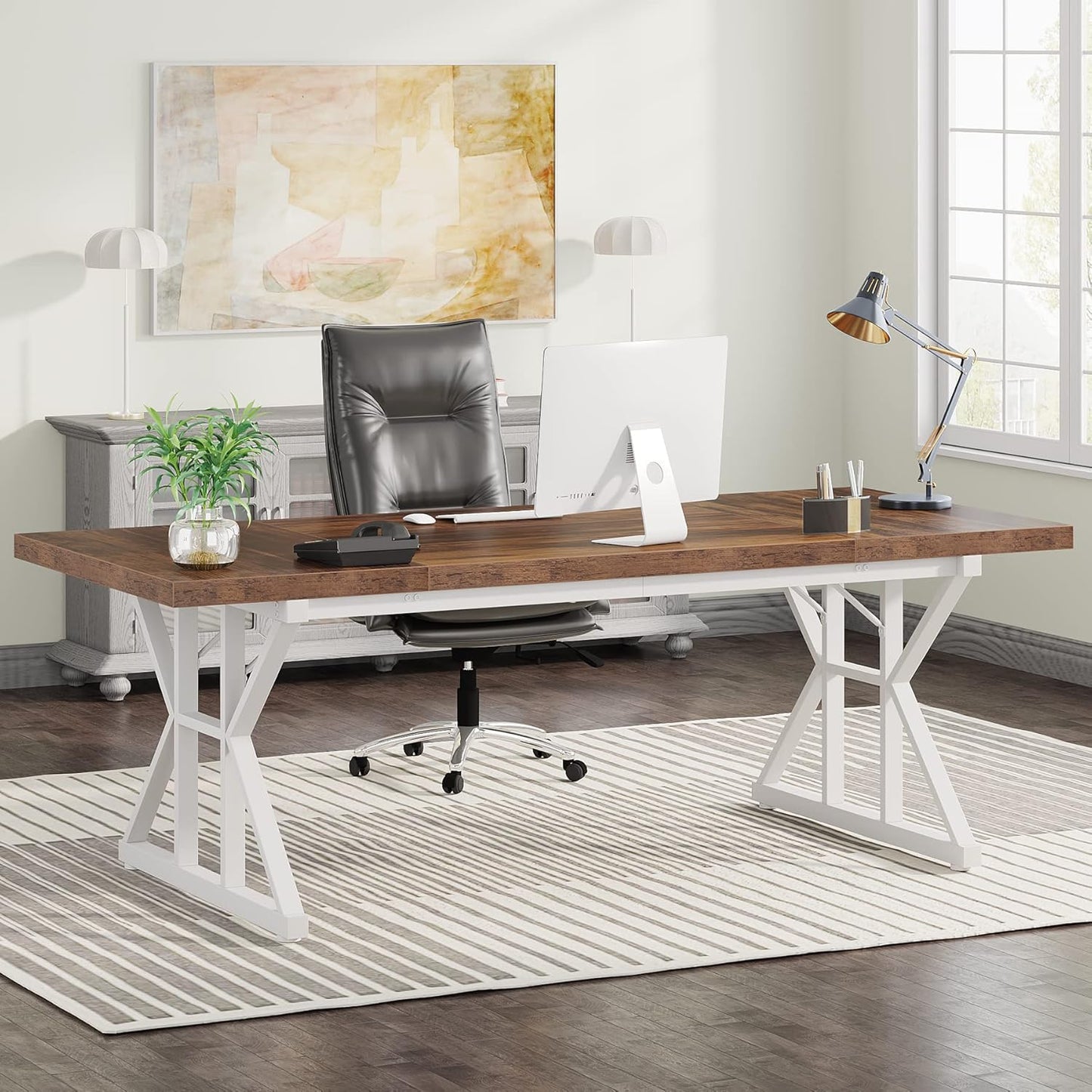 Tribesigns 70.8-Inch Executive Desk, Large Computer Office Desk Workstation, Modern Simple Style Laptop Desk Study Writing Table Business Furniture for Home Office (Brown/Black, 70.8 Inch)