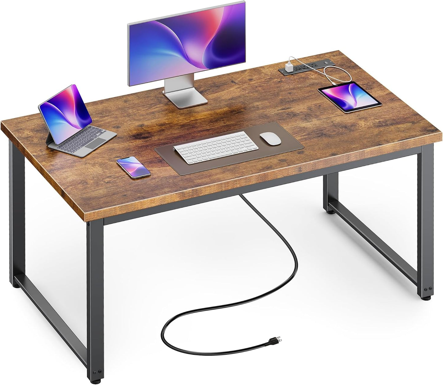 Huuger 63 x 24 inch Desk with Power Outlets & USB-C, Deeper & Thicker Desktop, Robust Metal Tubes, Computer Desk, Heavy Duty Office Desk, Work Gaming Desk, for Home Office, White