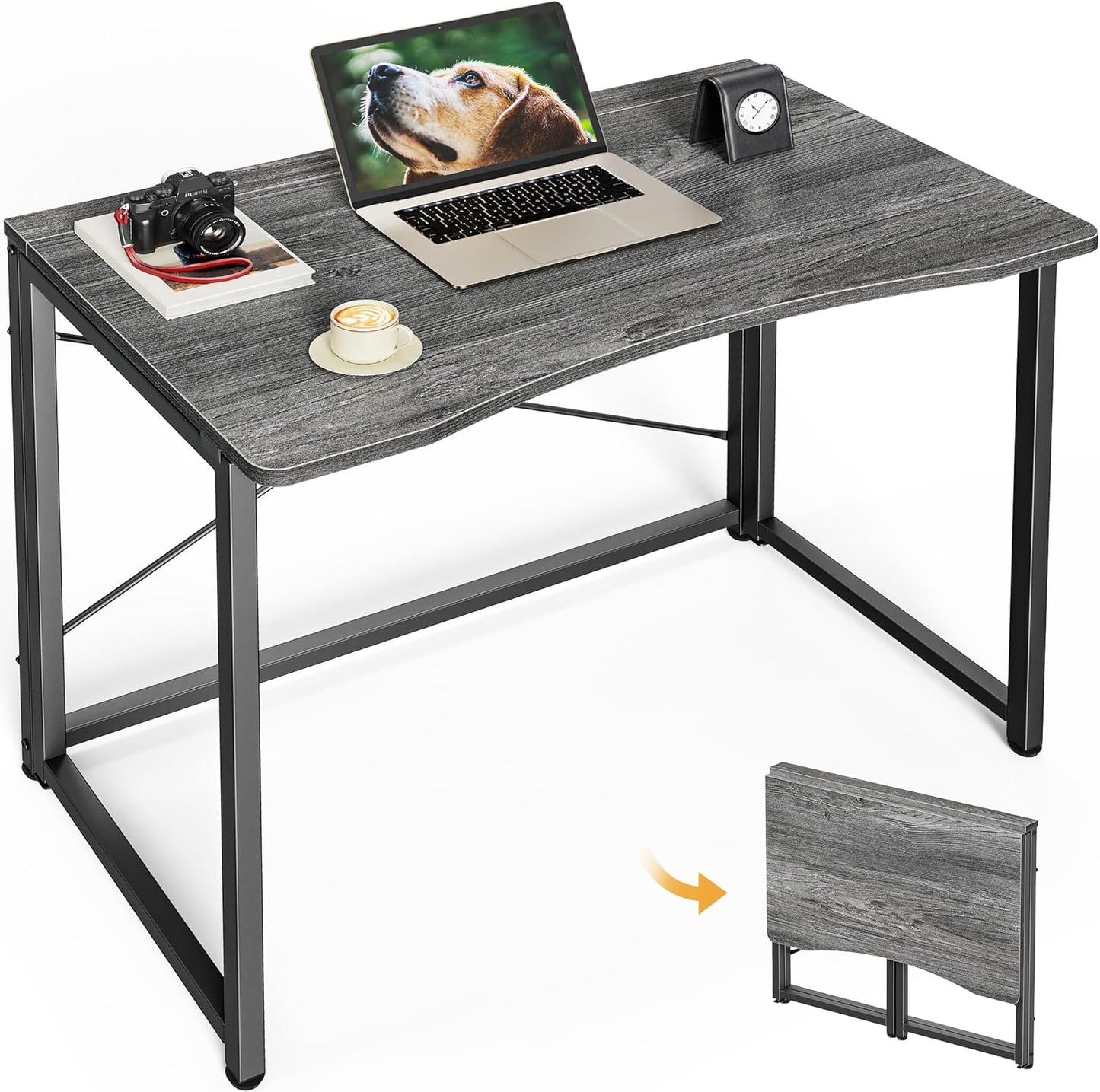 Huuger Folding Desk for Small Spaces, 31.5 Inch Foldable Computer Table, for Home Office, Study, Bedroom, Dorm, Space Saving, Small Writing Work Office Computer Desk, Easy to Fold, Rustic Brown