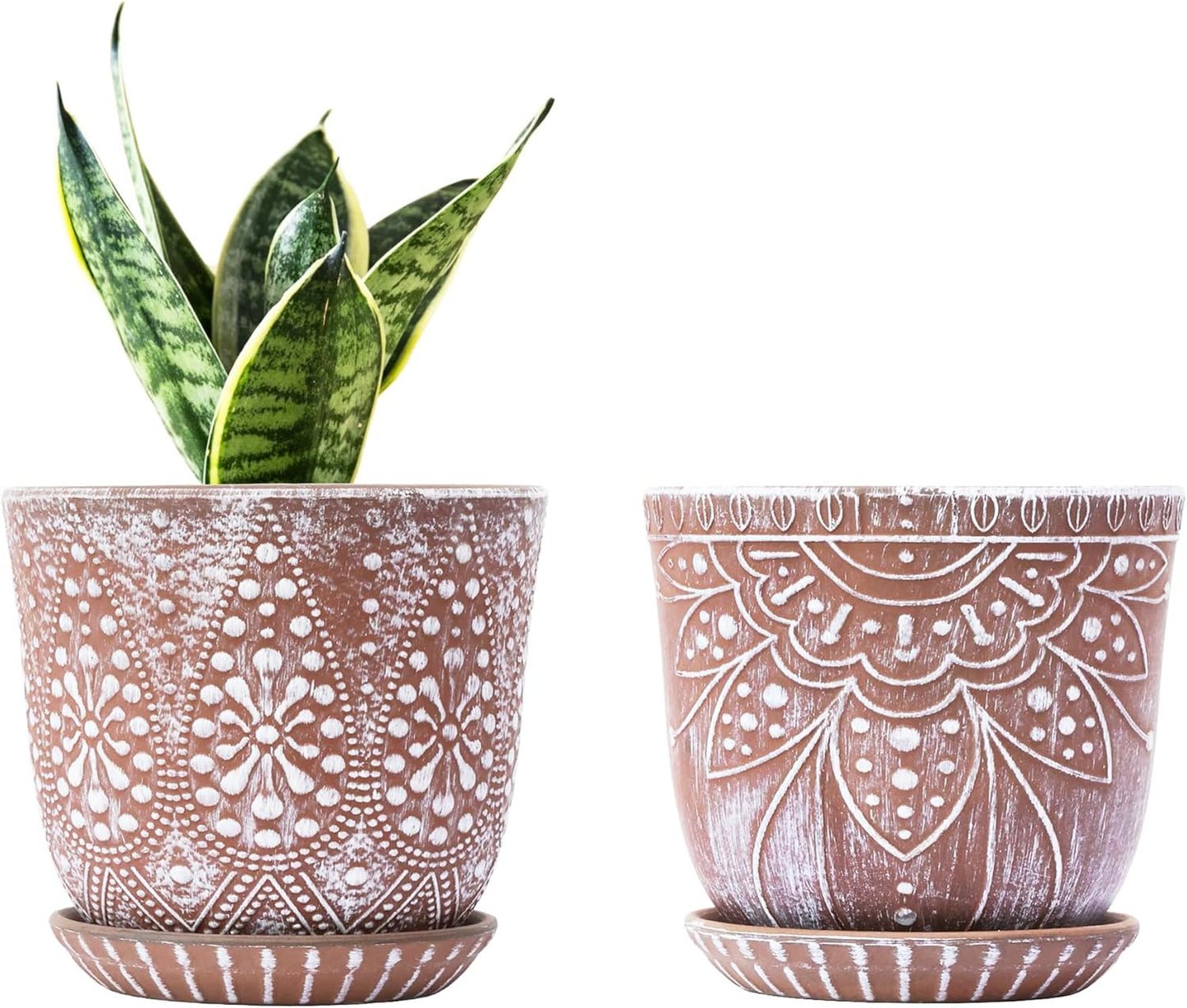Gepege 6 Inch Beaded Ceramic Planter Set of 2 with Drainage Hole and Saucer for Plants, Indoor-Outdoor Large Round Succulent Orchid Flower Pot (Smoked Gray, Inner-pots not Larger Than 5 Inch)