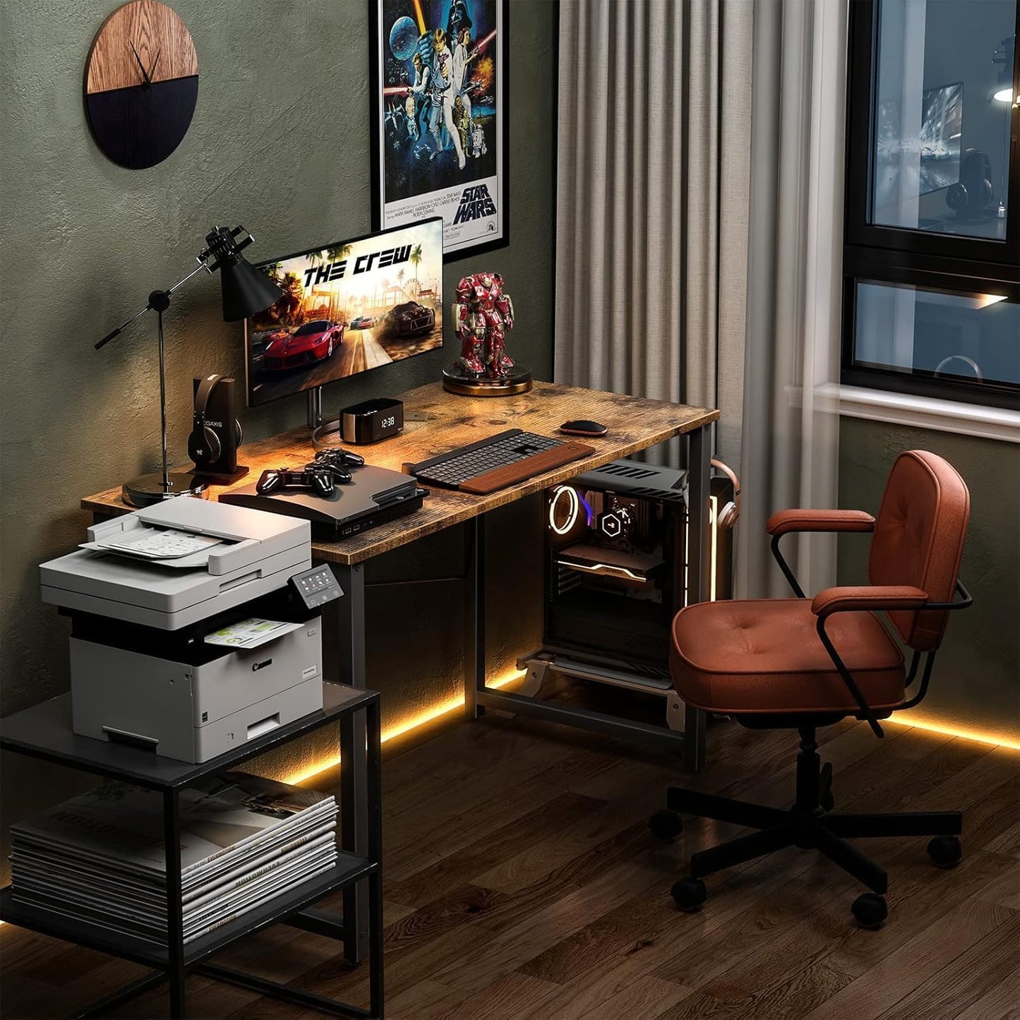 ODK 40" Computer Desk for Home Office, Office Table for Small Spaces, Writing Desk with Headphone Hooks, Vintage