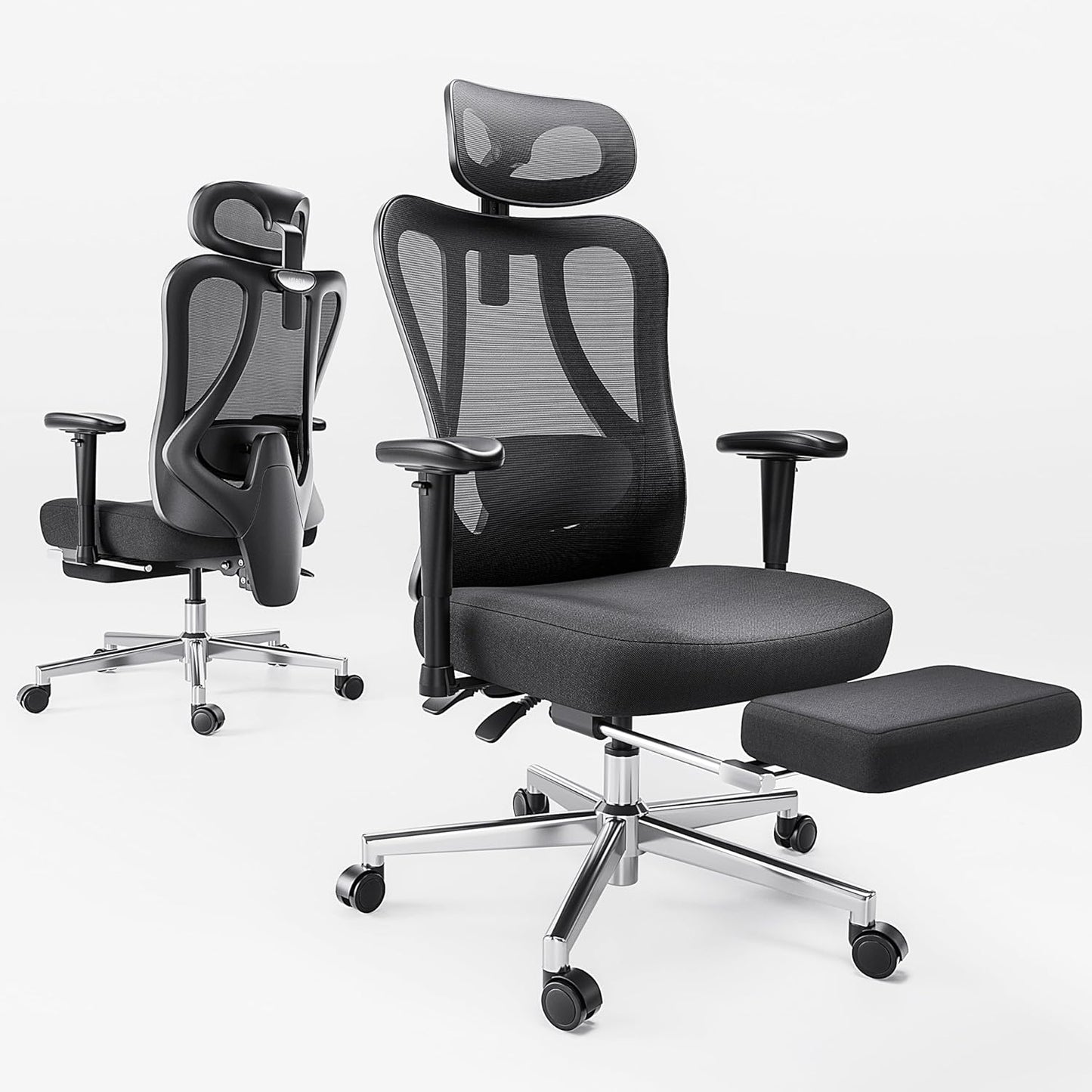 Hbada P3 Ergonnomic Office Chair with 2D Adjustable Lumbar Support, Office Chair with Adjustable Headrest and Armrest, 145° Stepless Tilt Function, Black(No Footrest)