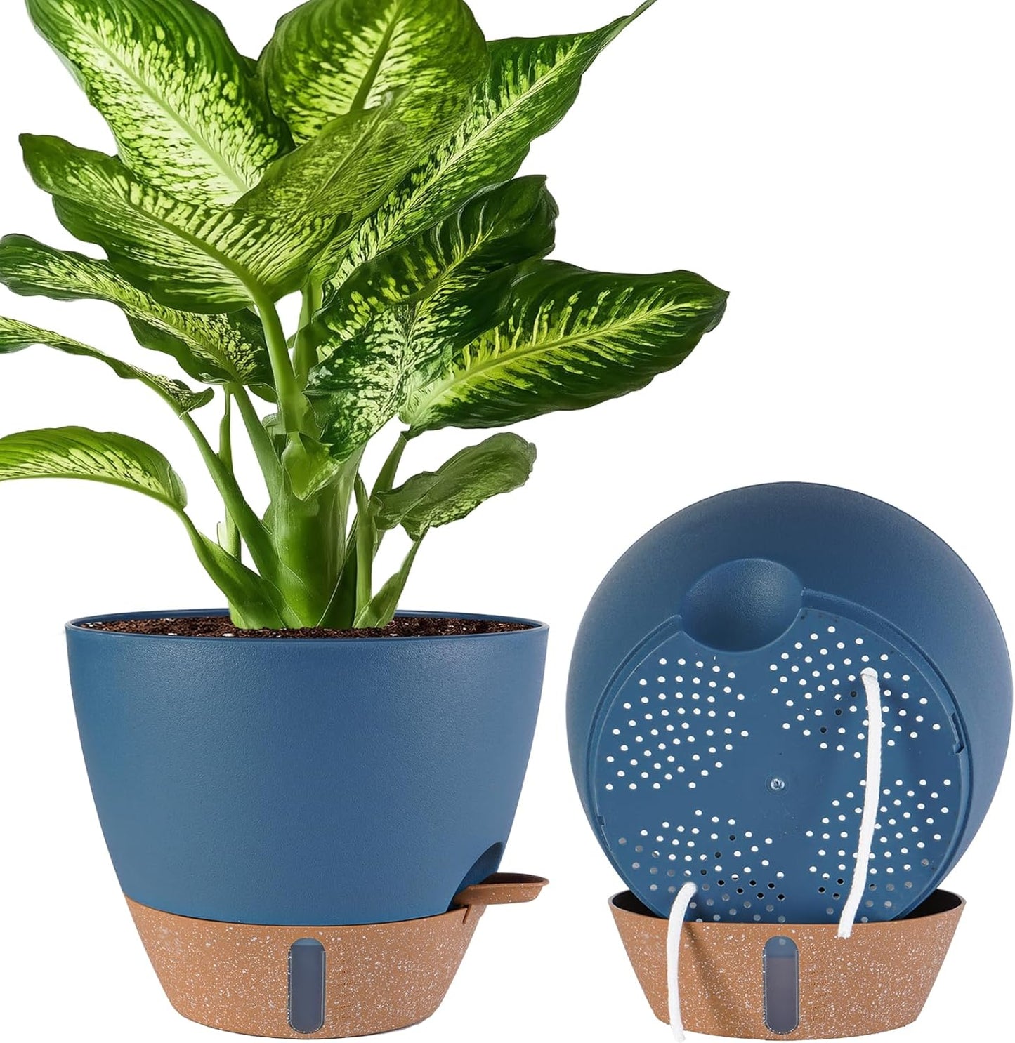 8/10/12 Inch Self Watering Pots for Indoor/Outdoor Plants - Large Plastic Planter with Drainage Holes, Water Level Indicator & Deep Reservoir, Modern Decorative Flower Pots (Black)