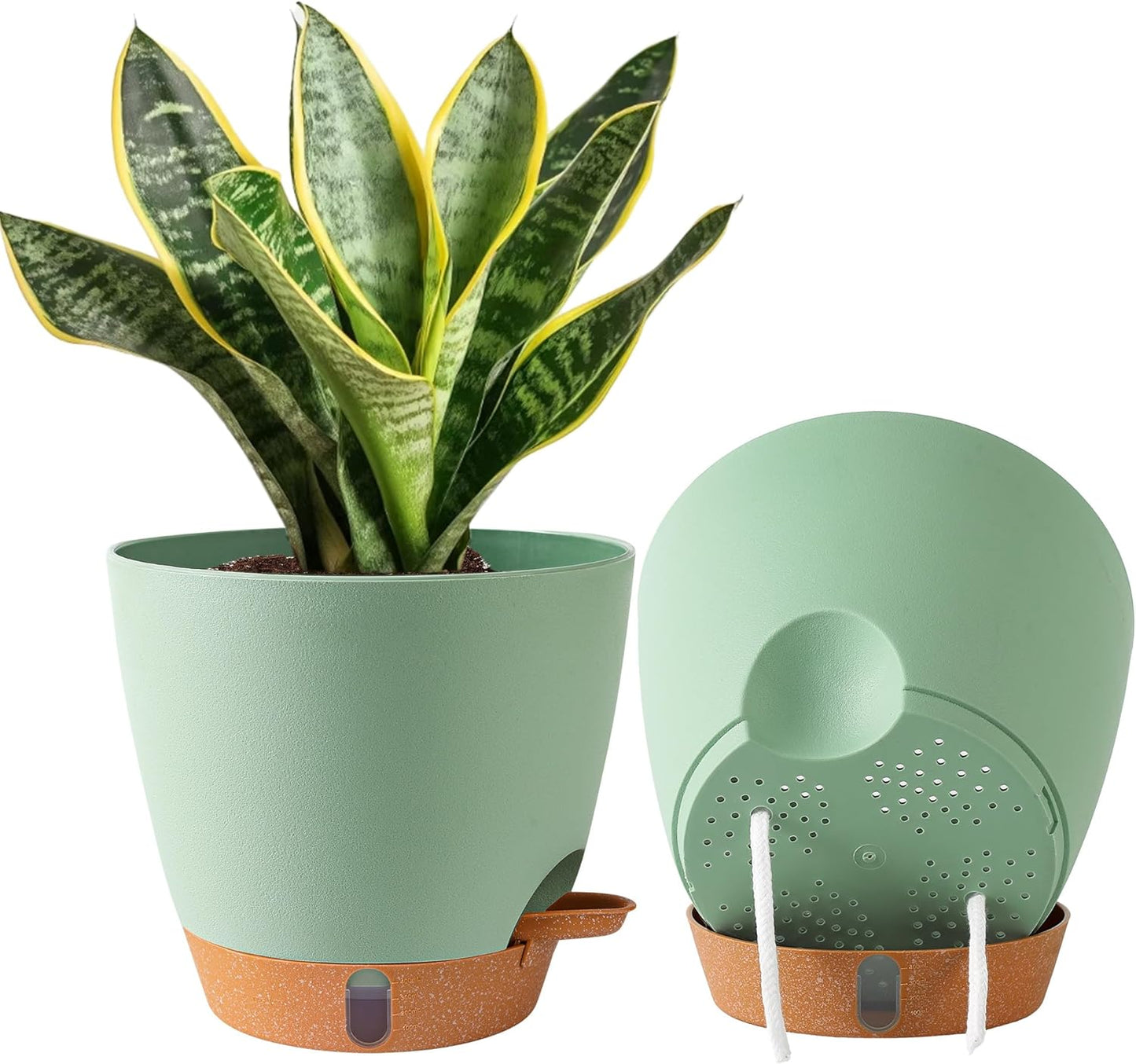 8/10/12 Inch Self Watering Pots for Indoor/Outdoor Plants - Large Plastic Planter with Drainage Holes, Water Level Indicator & Deep Reservoir, Modern Decorative Flower Pots (Black)