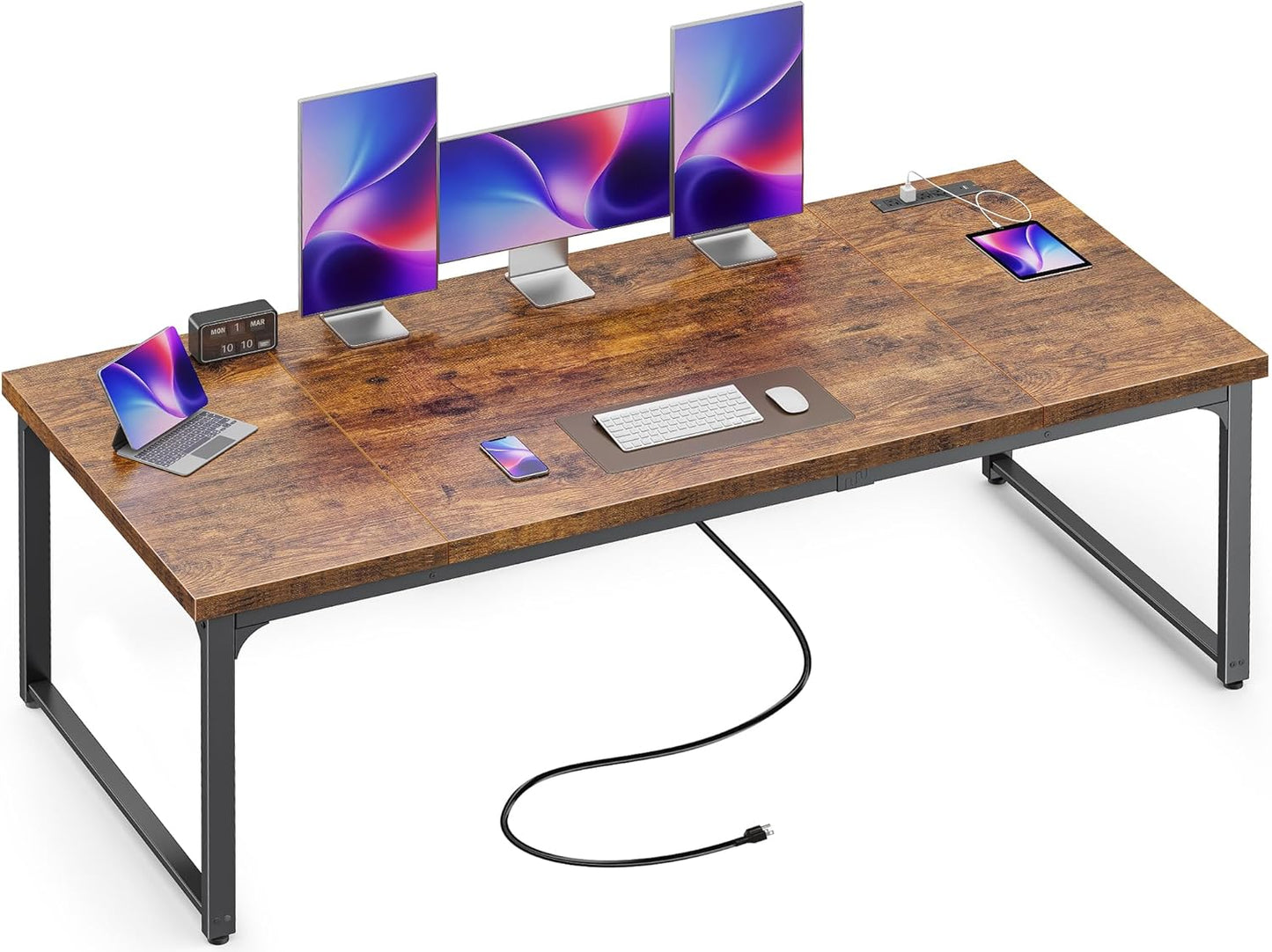 Huuger 63 x 24 inch Desk with Power Outlets & USB-C, Deeper & Thicker Desktop, Robust Metal Tubes, Computer Desk, Heavy Duty Office Desk, Work Gaming Desk, for Home Office, White
