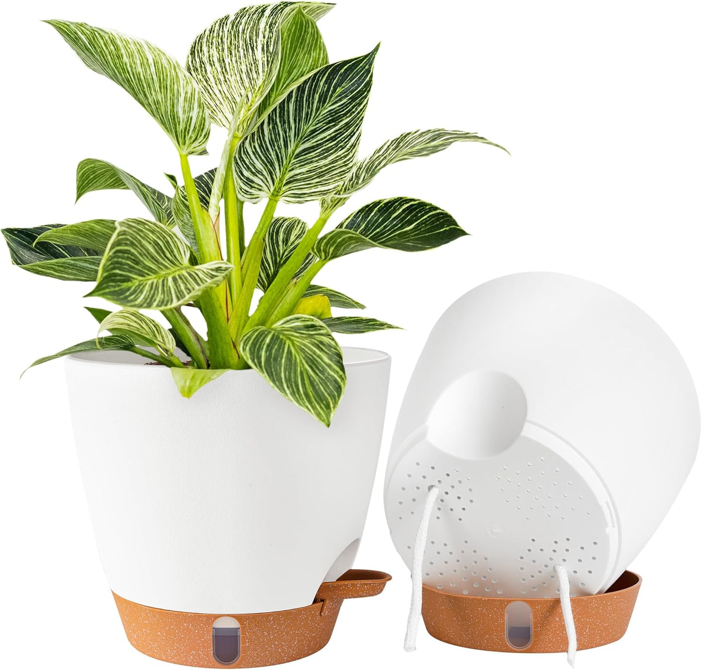 8/10/12 Inch Self Watering Pots for Indoor/Outdoor Plants - Large Plastic Planter with Drainage Holes, Water Level Indicator & Deep Reservoir, Modern Decorative Flower Pots (Black)
