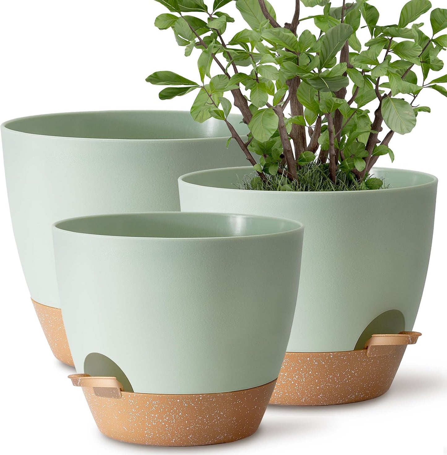 Plant Pots 12/10/9 inch Set of 3, Self Watering Flower Pots Indoor Outdoor, Planters with Drainage Hole Saucer Reservoir, White