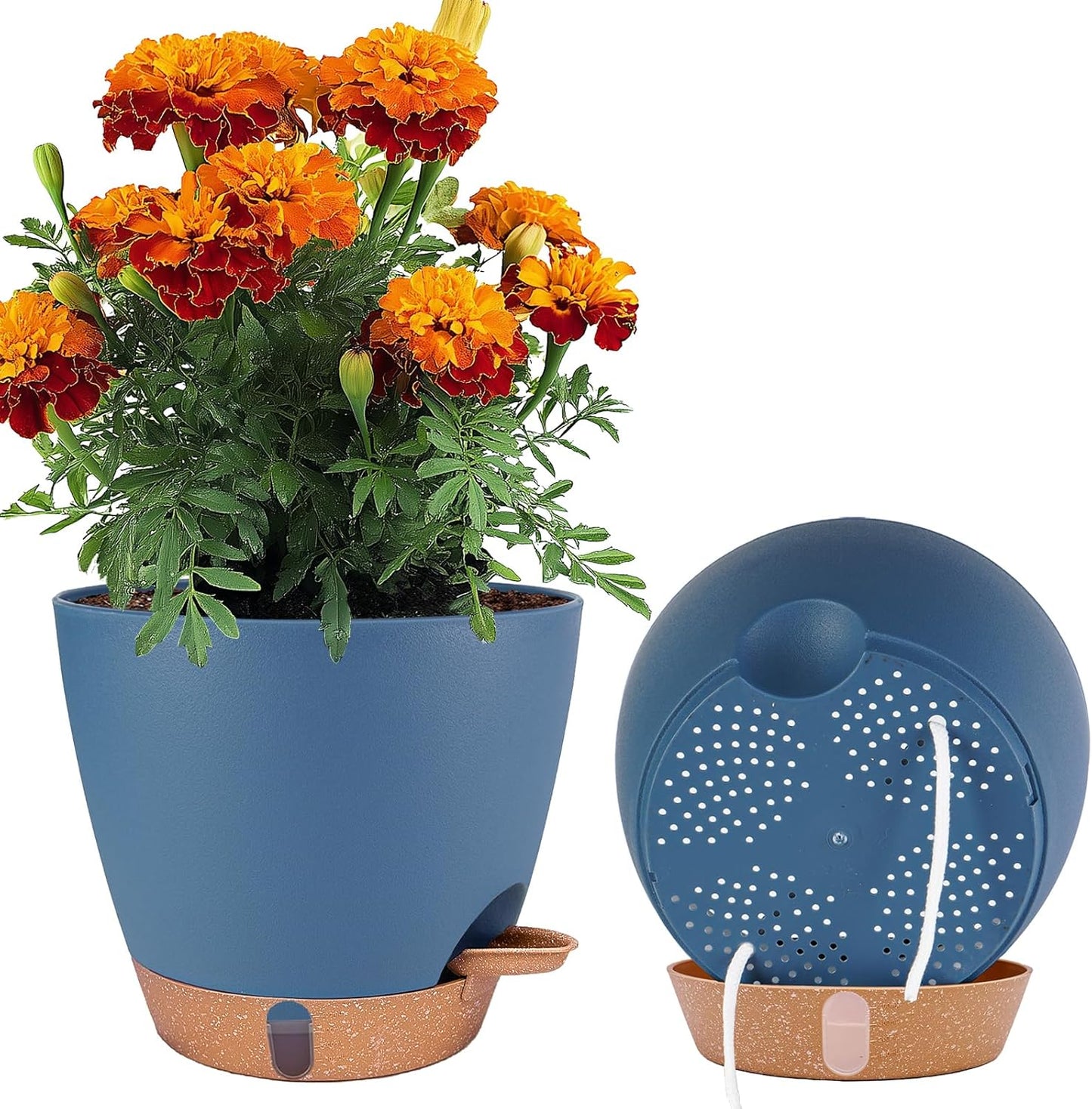 8/10/12 Inch Self Watering Pots for Indoor/Outdoor Plants - Large Plastic Planter with Drainage Holes, Water Level Indicator & Deep Reservoir, Modern Decorative Flower Pots (Black)