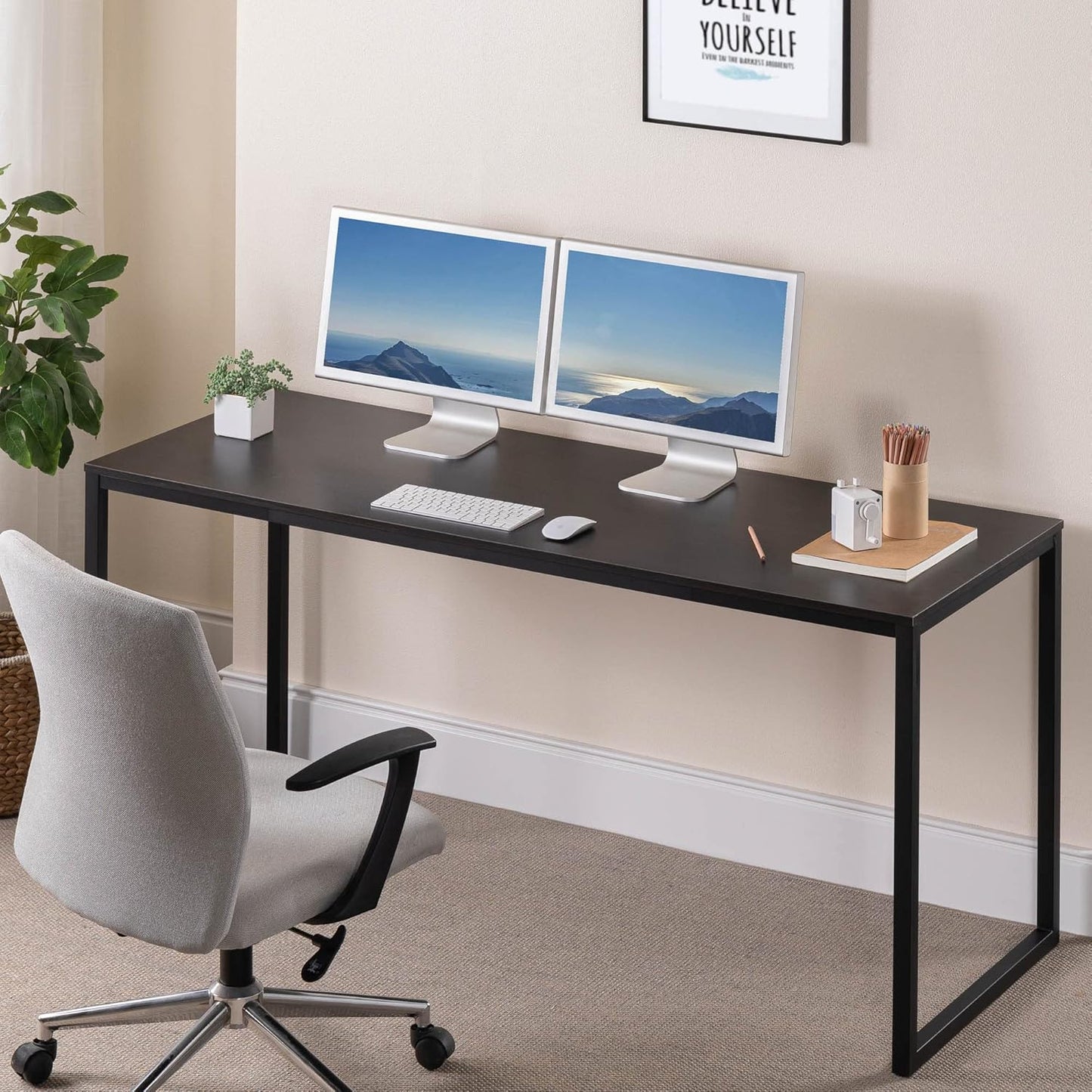 ZINUS Jennifer 55 Inch White Frame Desk, Computer Workstation, Office Desk, Dining Table, Easy Assembly, Natural